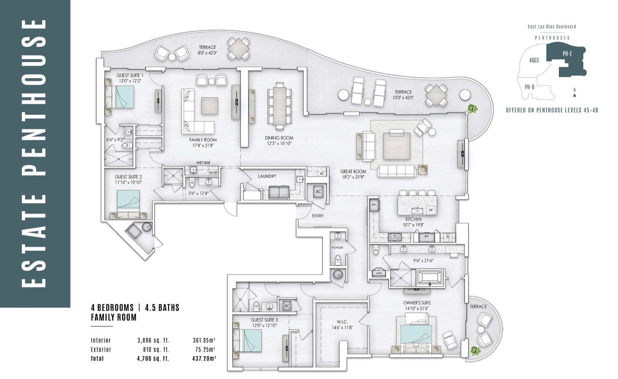 Floor Plan for 100 Las Olas Floorplans, Estate Penthouse
