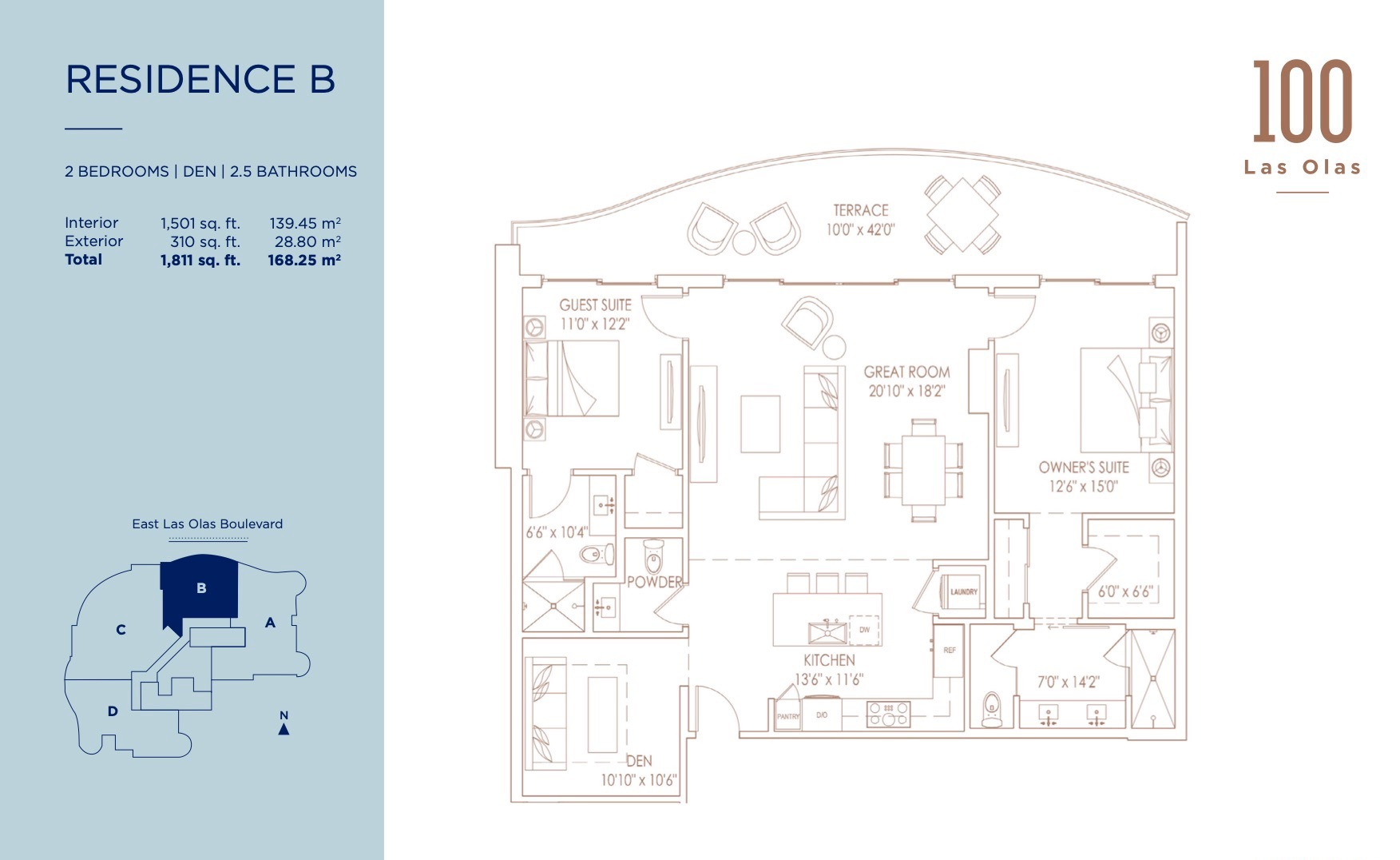 Floor Plan for 100 Las Olas Floorplans, Residence B