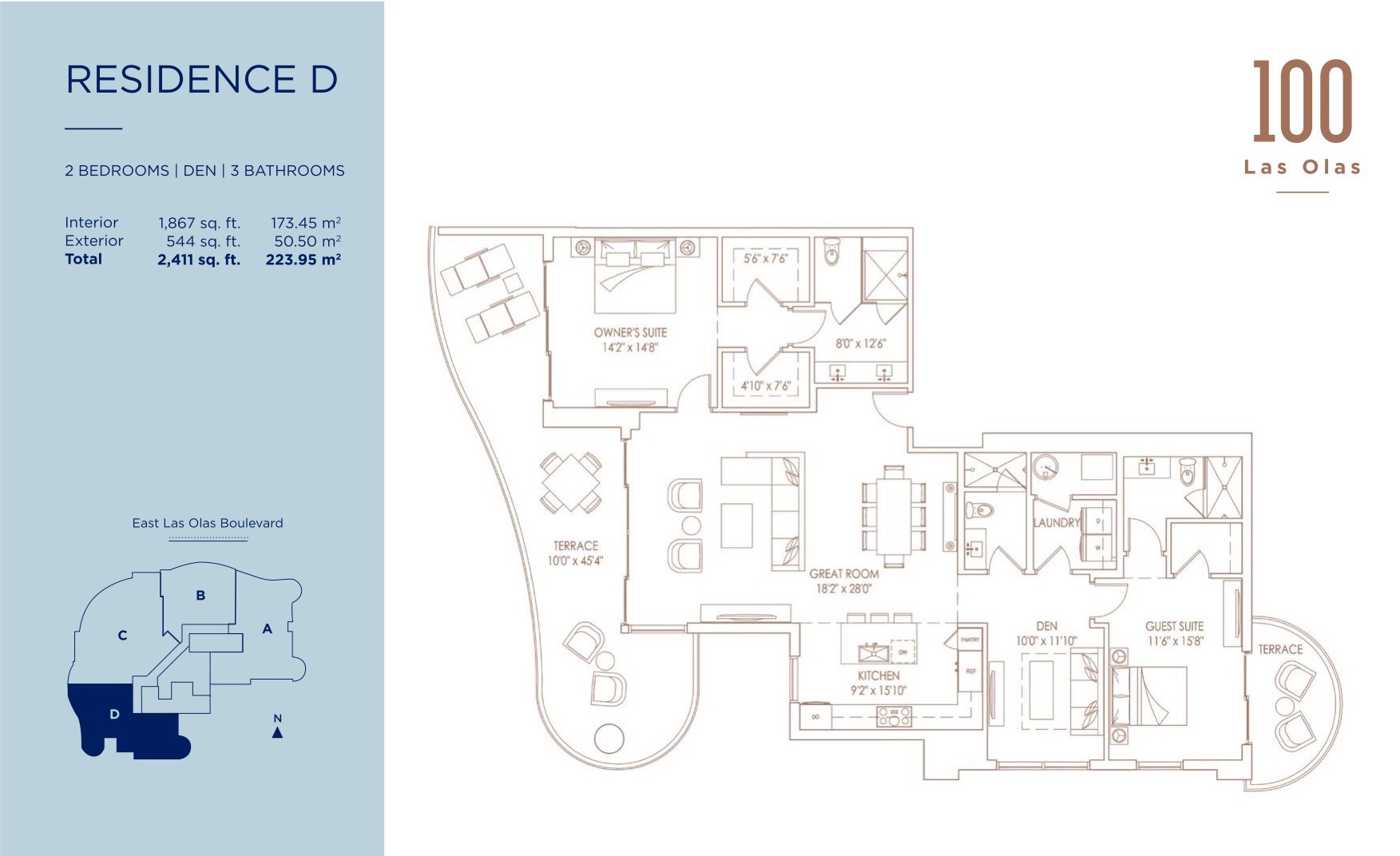 Floor Plan for 100 Las Olas Floorplans, Residence D