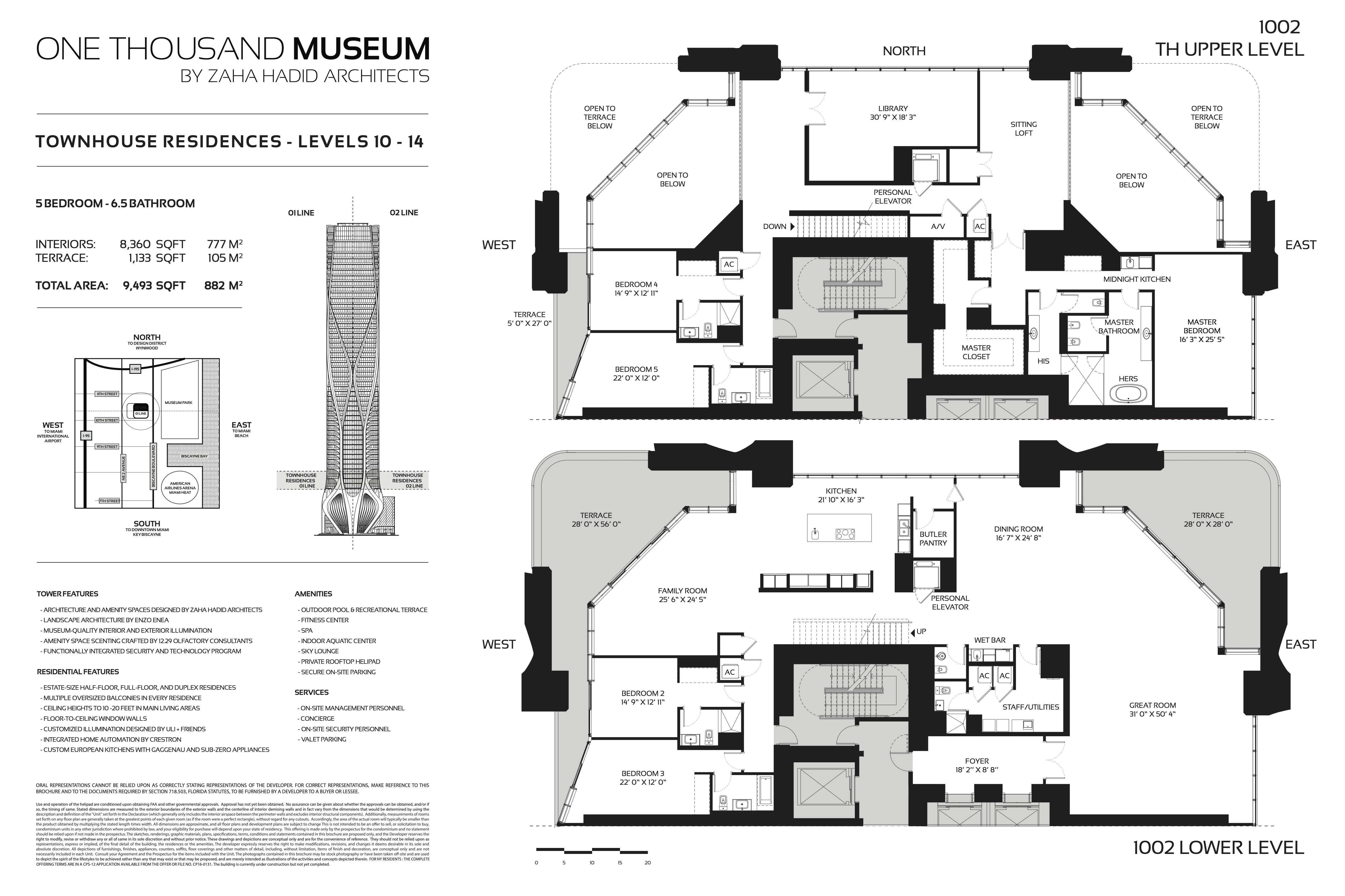 Floor Plan for 1000 Museum Miami Floorplans, Townhouse Residence Levels 10-14
