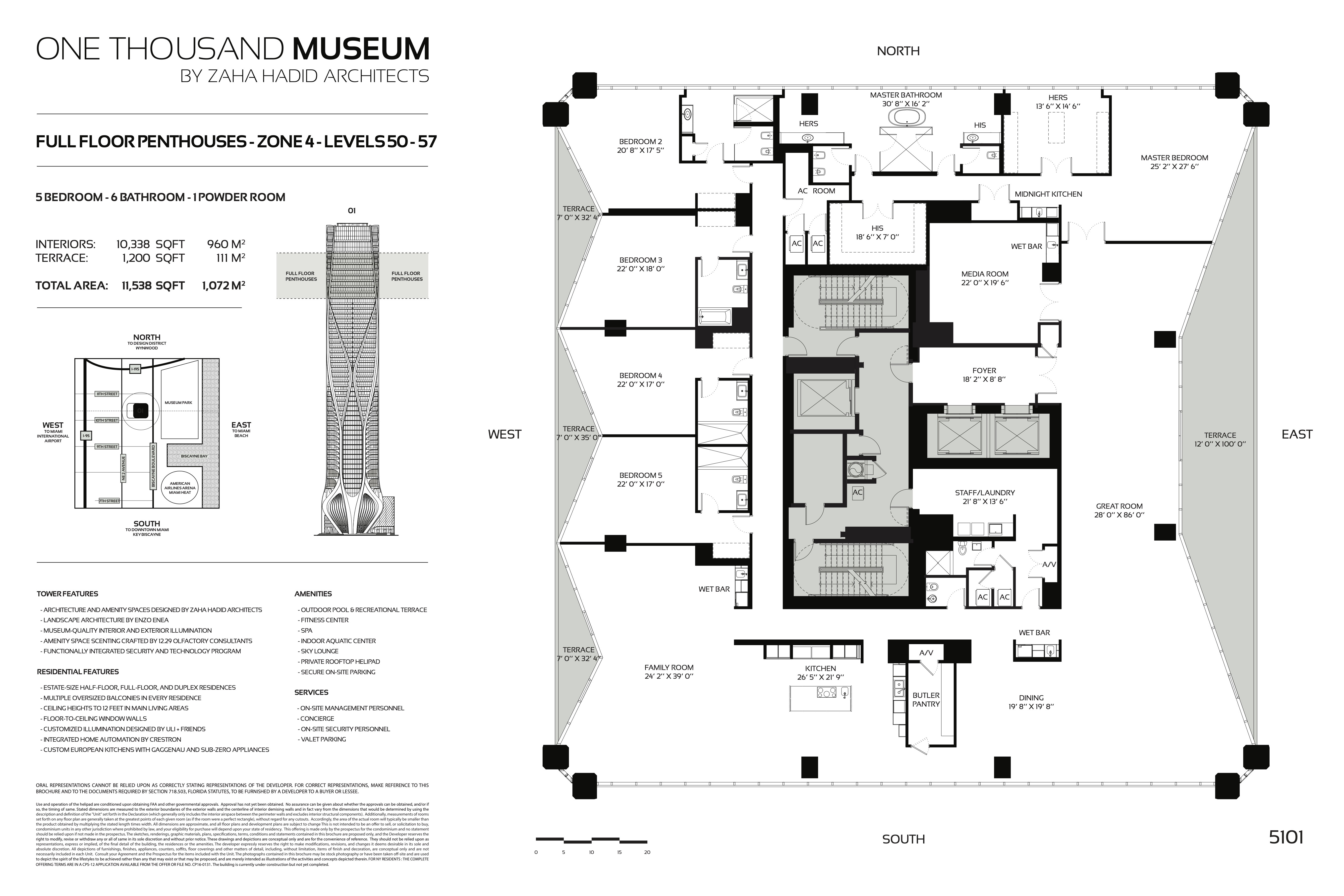 Floor Plan for 1000 Museum Miami Floorplans, Full Floor Penthouse Zone 4