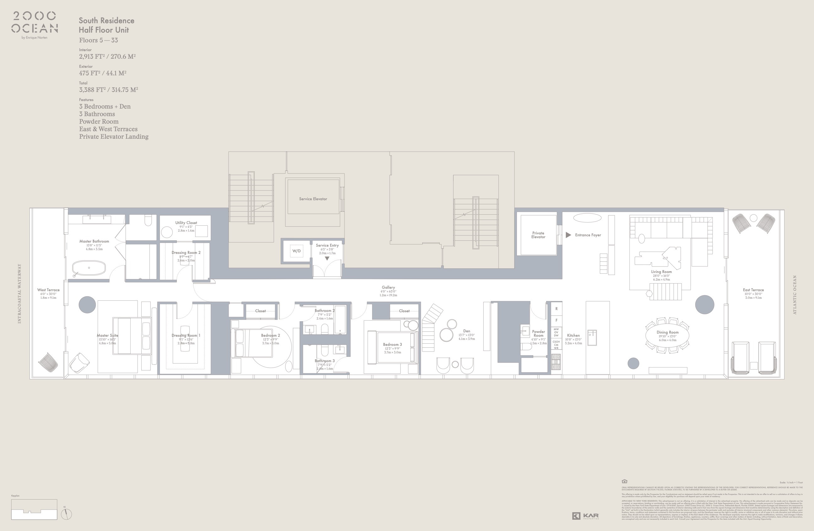 Floor Plan for 2000 Ocean Hallandale Beach Floorplans, South Residence Half Floor Unit