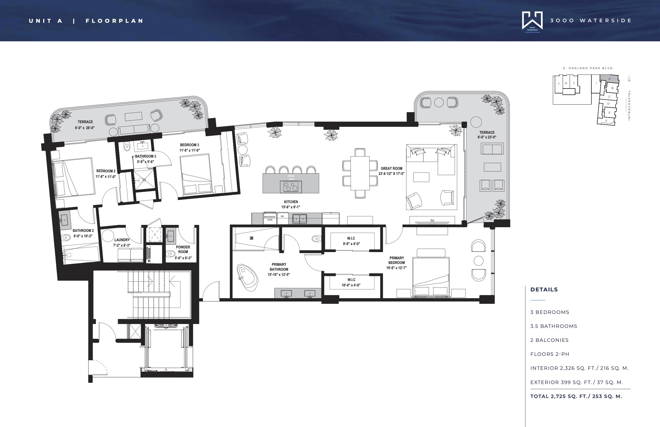Floor Plan for 3000 Waterside Fort Lauderdale Floorplans, Unit A