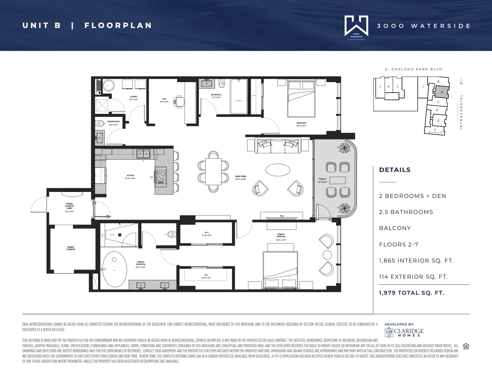 Floor Plan for 3000 Waterside Fort Lauderdale Floorplans, Unit B