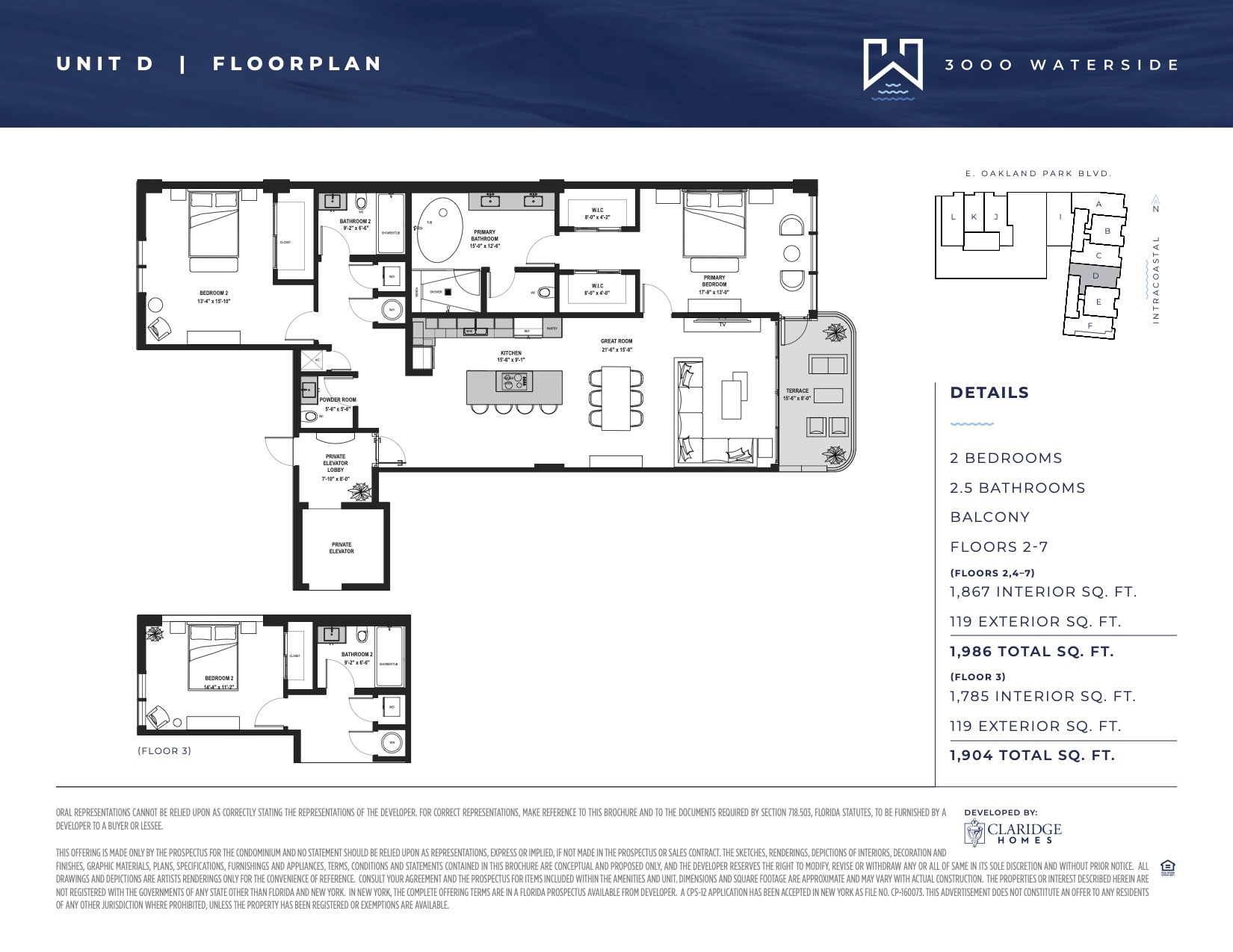 Floor Plan for 3000 Waterside Fort Lauderdale Floorplans, Unit D