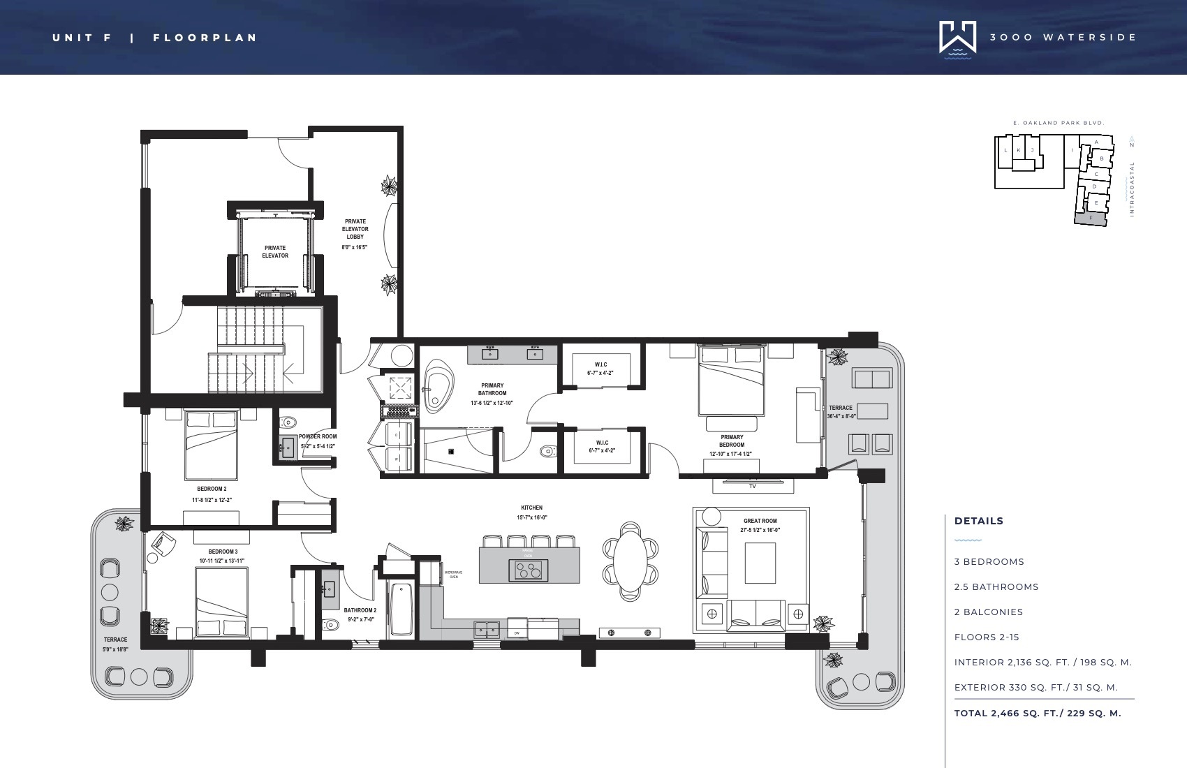 Floor Plan for 3000 Waterside Fort Lauderdale Floorplans, Unit F