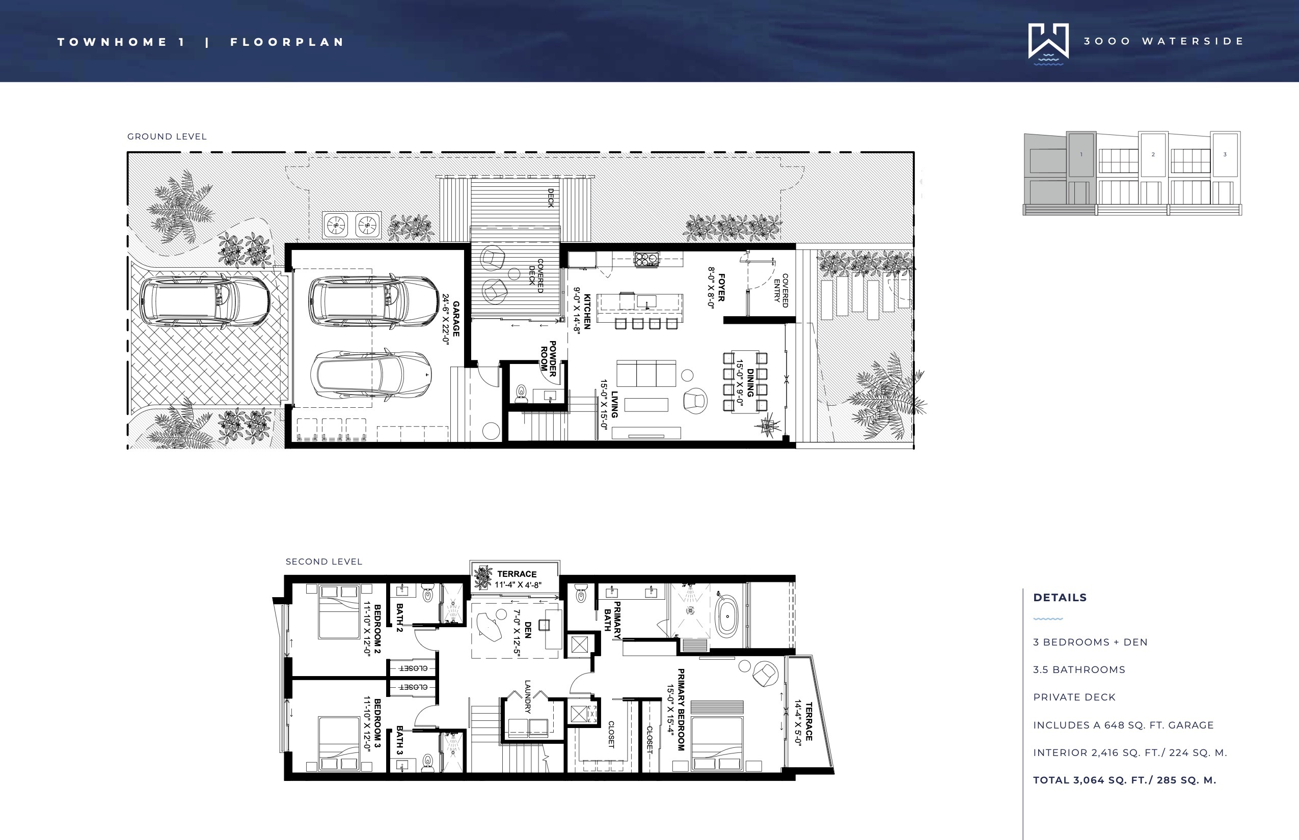 Floor Plan for 3000 Waterside Fort Lauderdale Floorplans, Townhome 1