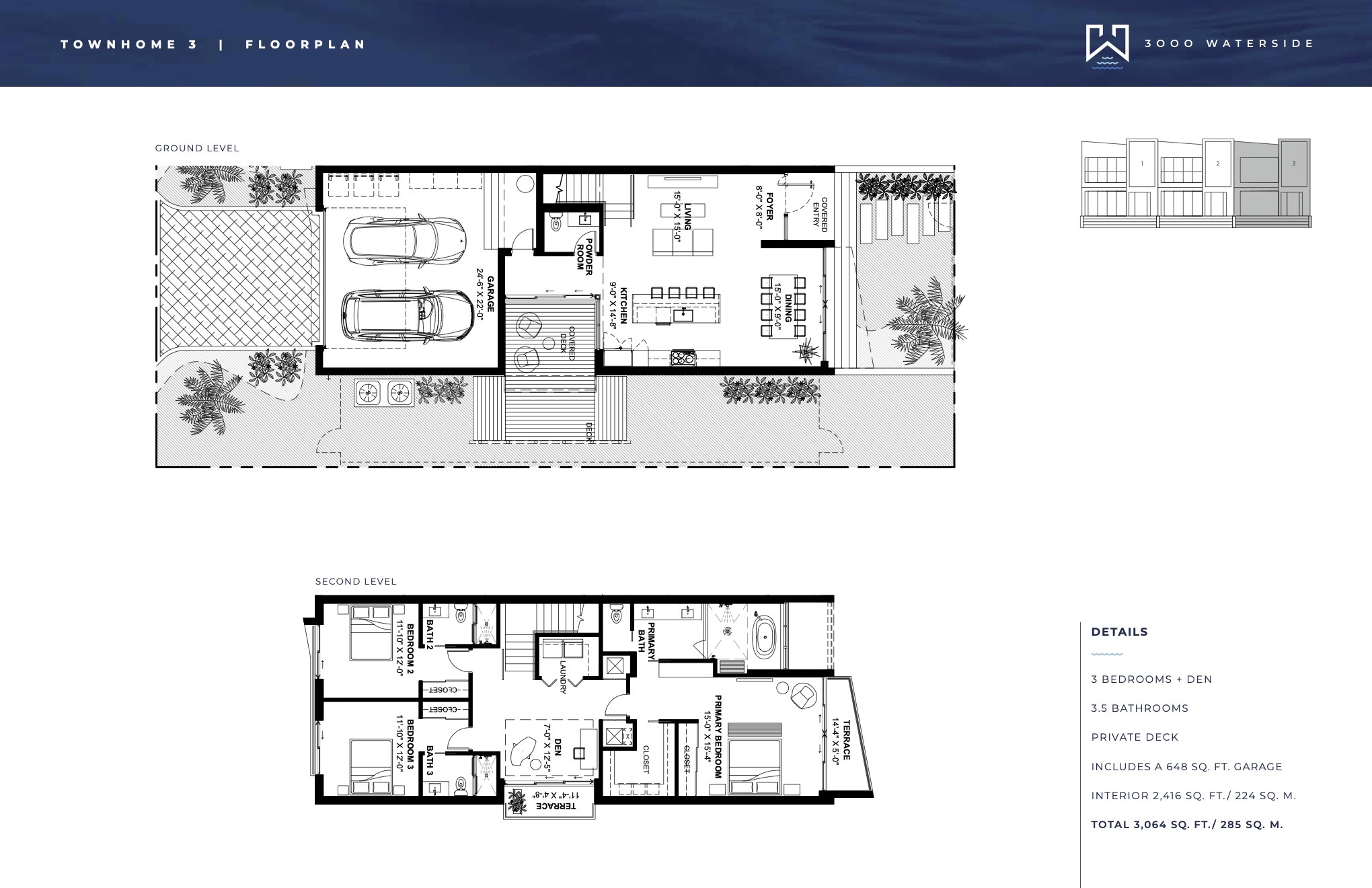 Floor Plan for 3000 Waterside Fort Lauderdale Floorplans, Townhome 3
