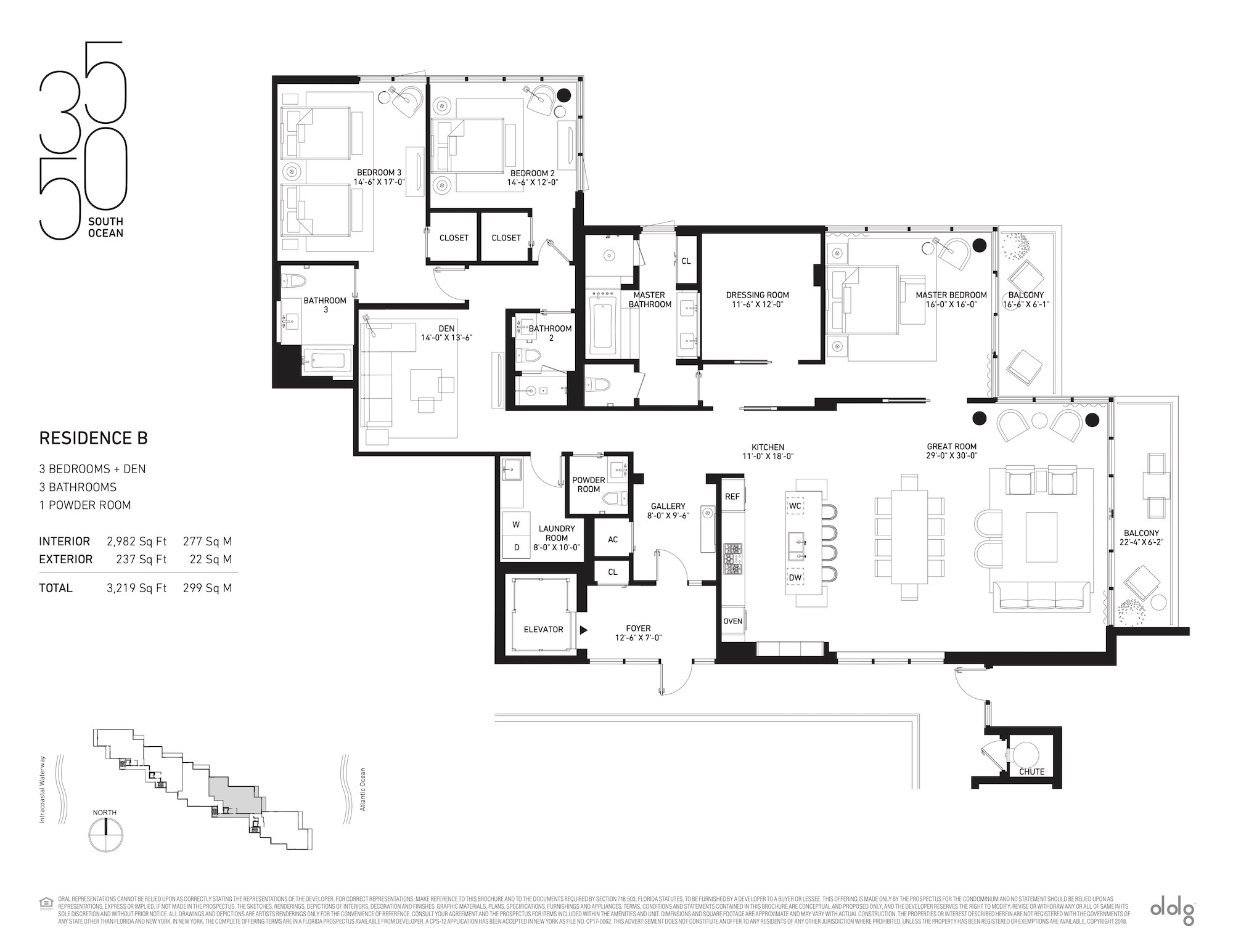 Floor Plan for 3550 South Ocean Floorplans, Residence B