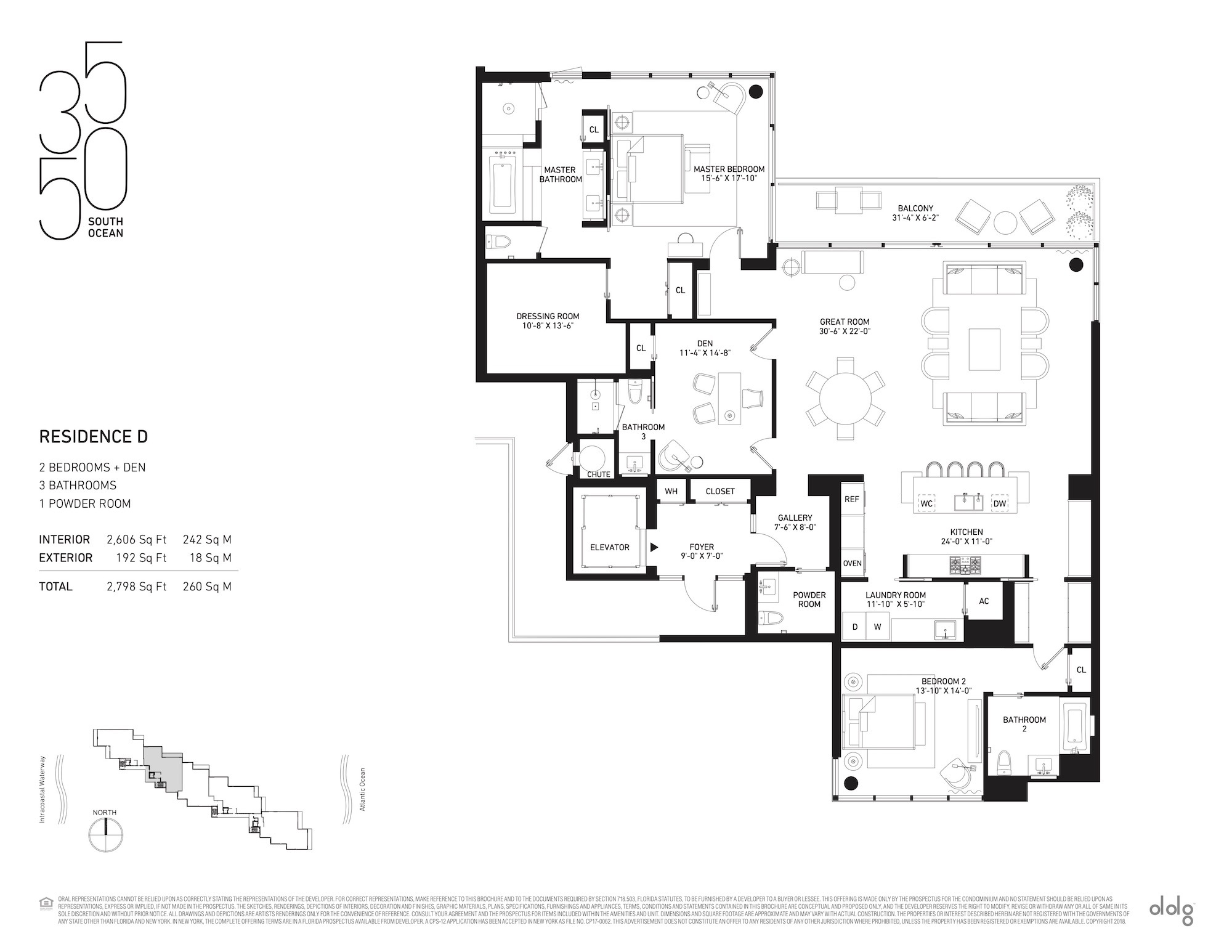 Floor Plan for 3550 South Ocean Floorplans, Residence D