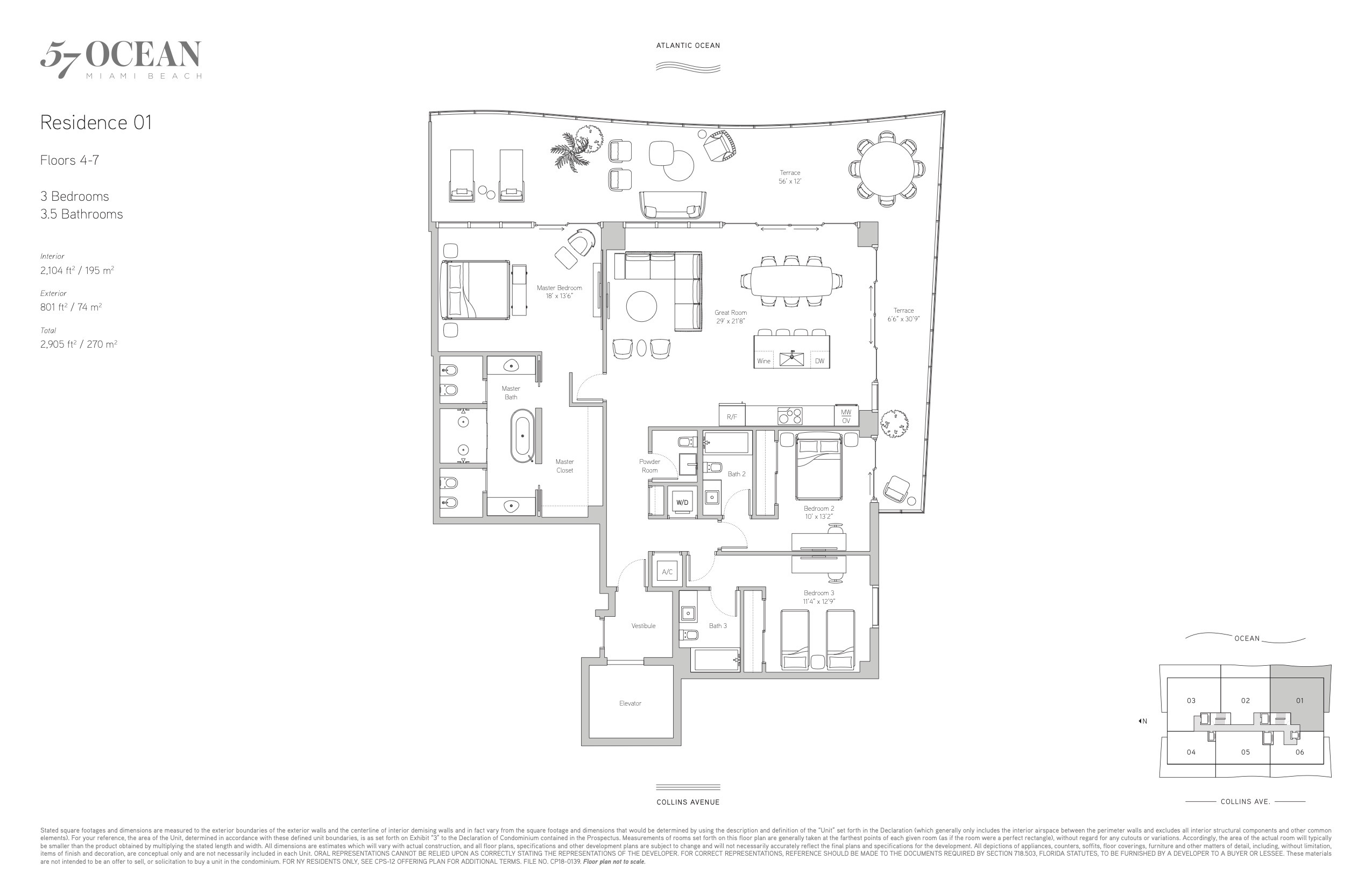 Floor Plan for 57 Ocean Miami Beach Floorplans, Residence 01
