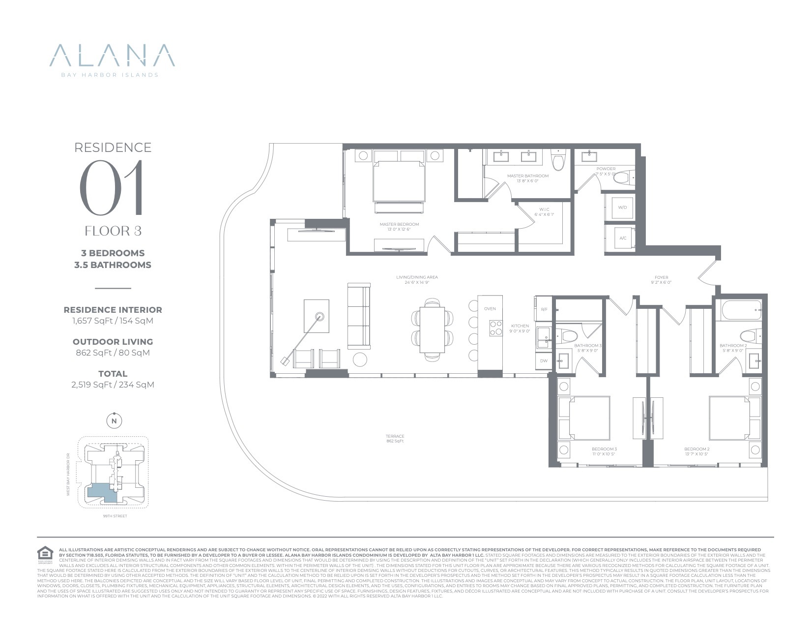 Floor Plan for Alana Bay Harbor Island Floorplans, Residence 01
