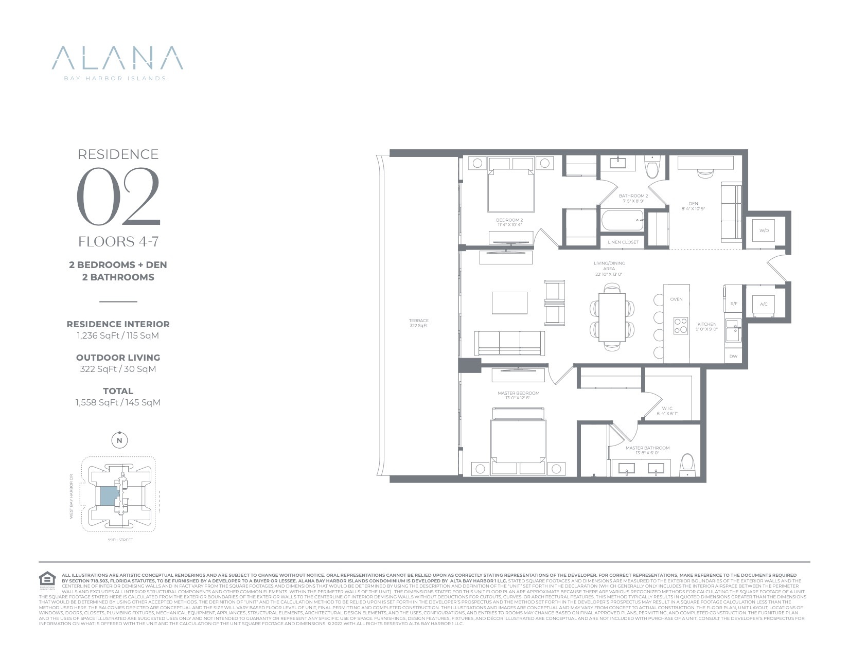 Floor Plan for Alana Bay Harbor Island Floorplans, Residence 02 Floors 4-7