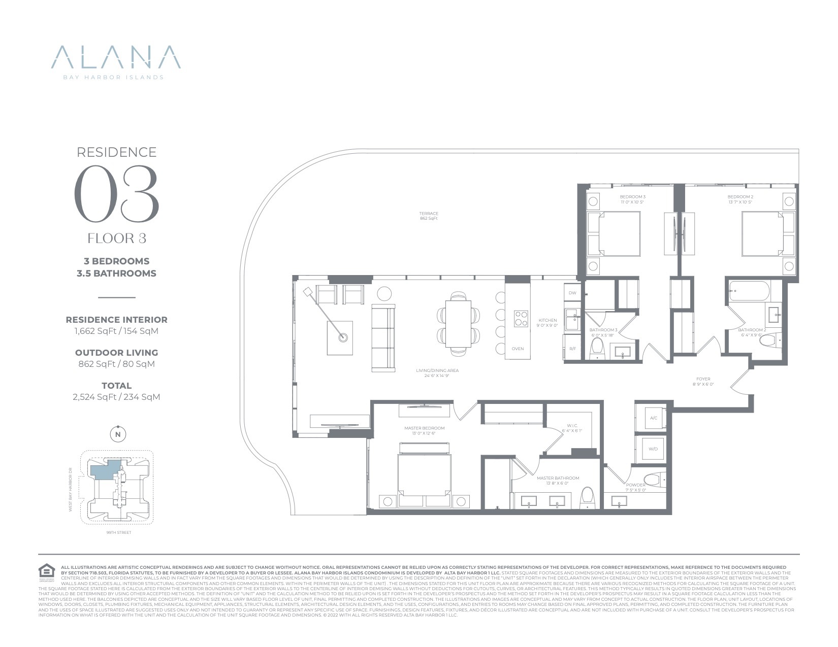 Floor Plan for Alana Bay Harbor Island Floorplans, Residence 03