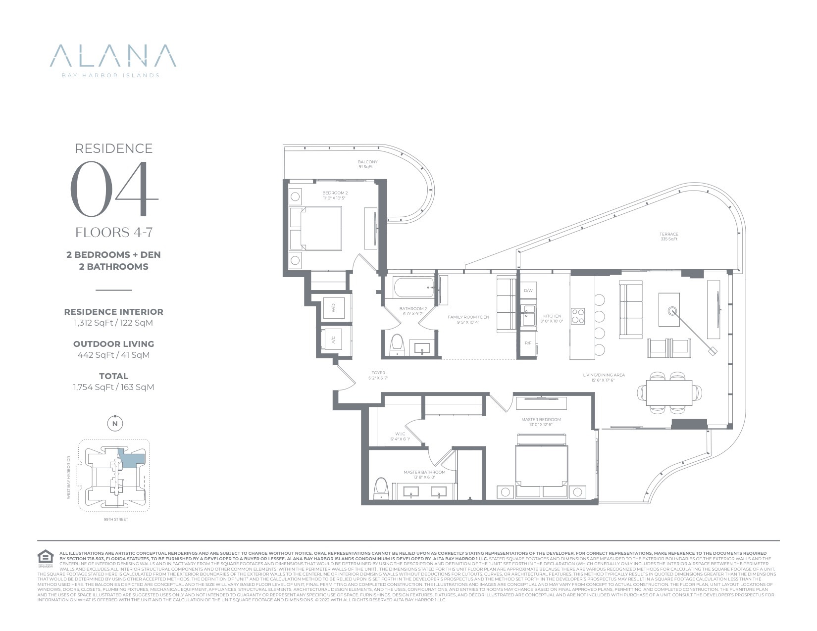 Floor Plan for Alana Bay Harbor Island Floorplans, Residence 04 Floors 4-7