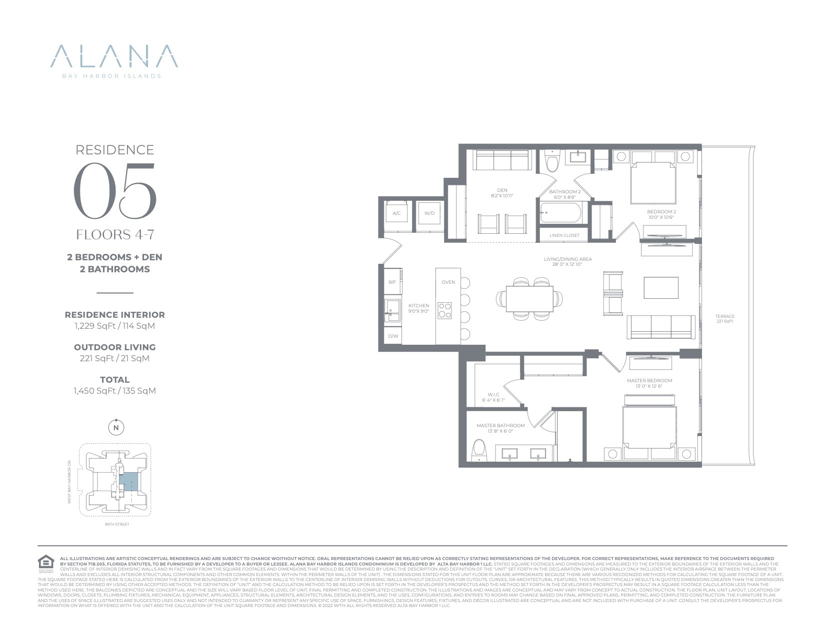 Floor Plan for Alana Bay Harbor Island Floorplans, Residence 05 Floors 4-7