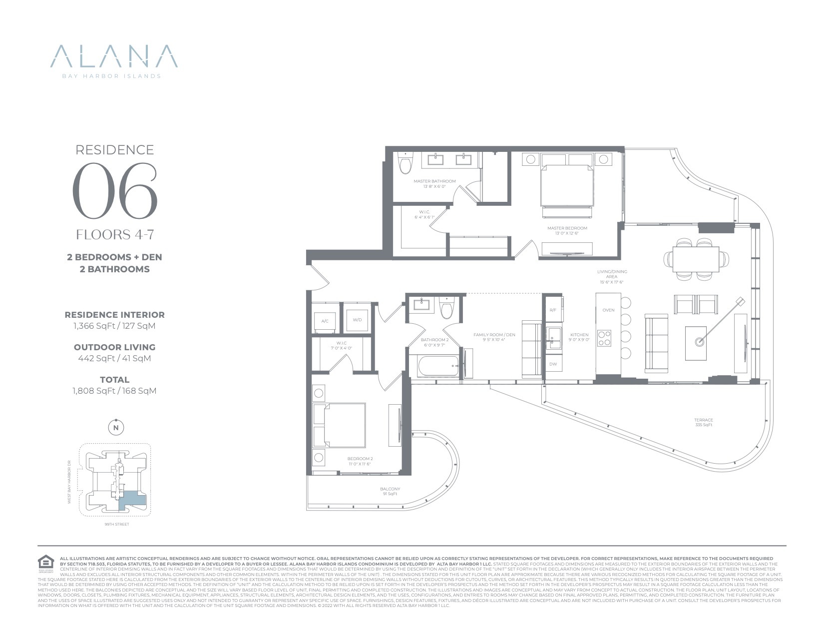 Floor Plan for Alana Bay Harbor Island Floorplans, Residence 06 Floors 4-7