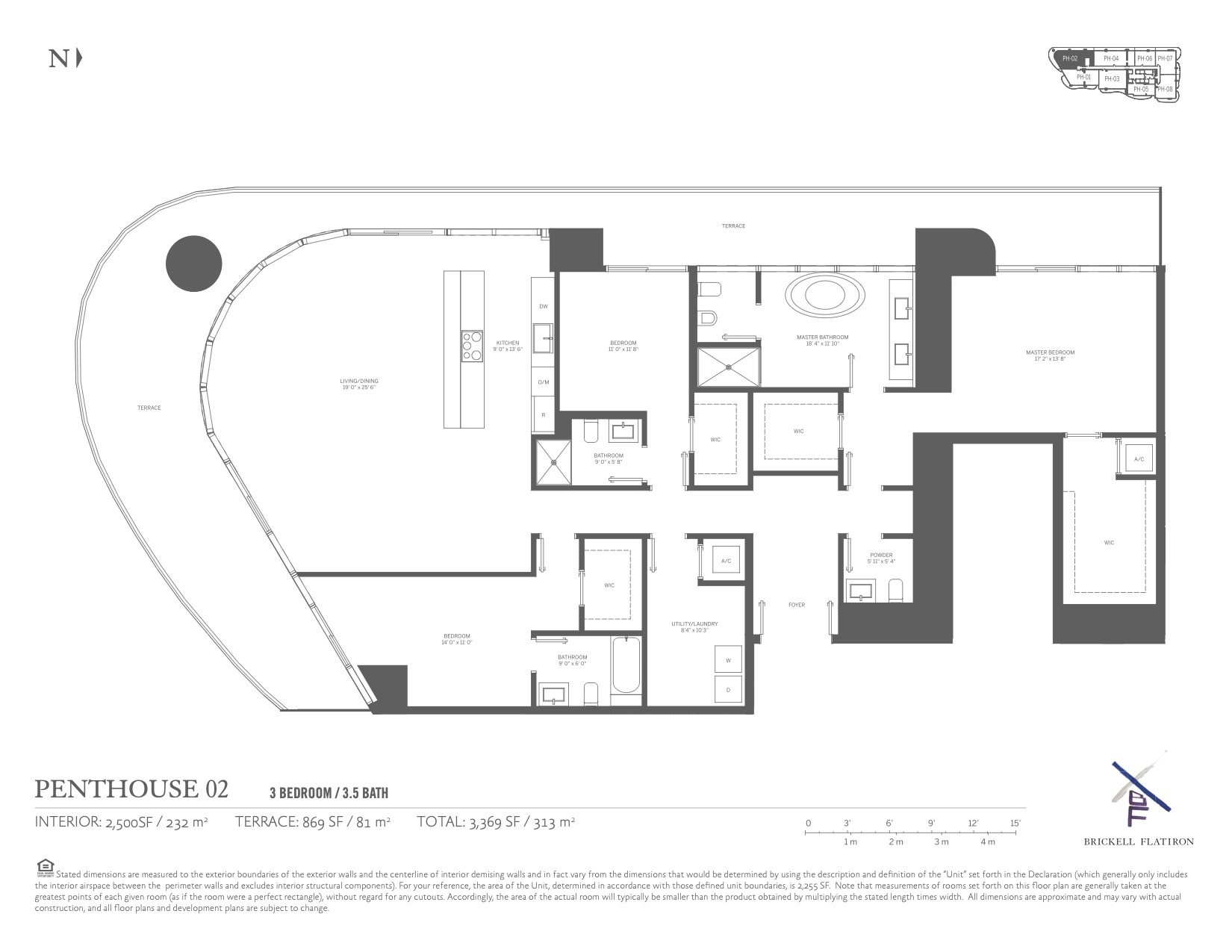 Floor Plan for Brickell Flatiron Floorplans, Penthouse 02