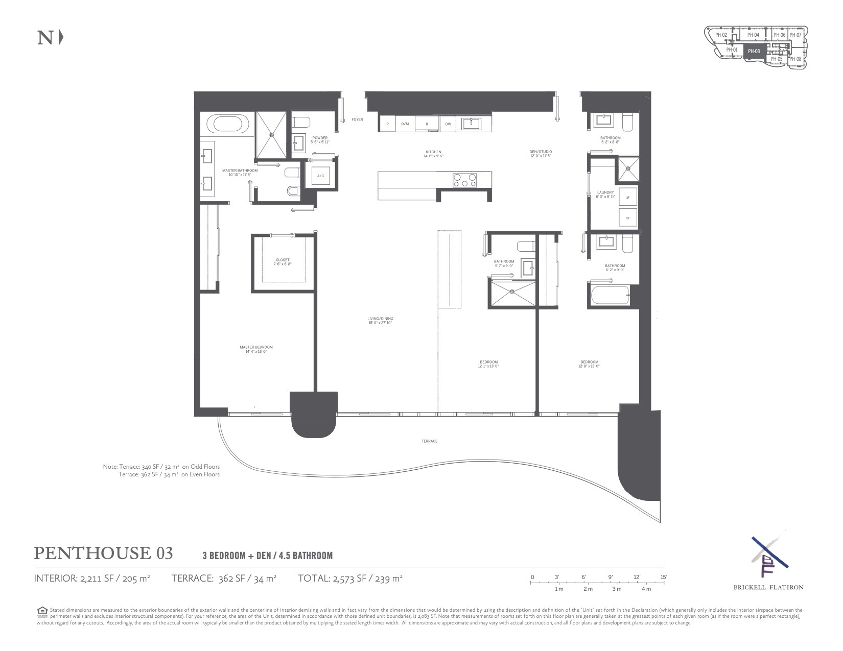 Floor Plan for Brickell Flatiron Floorplans, Penthouse 03