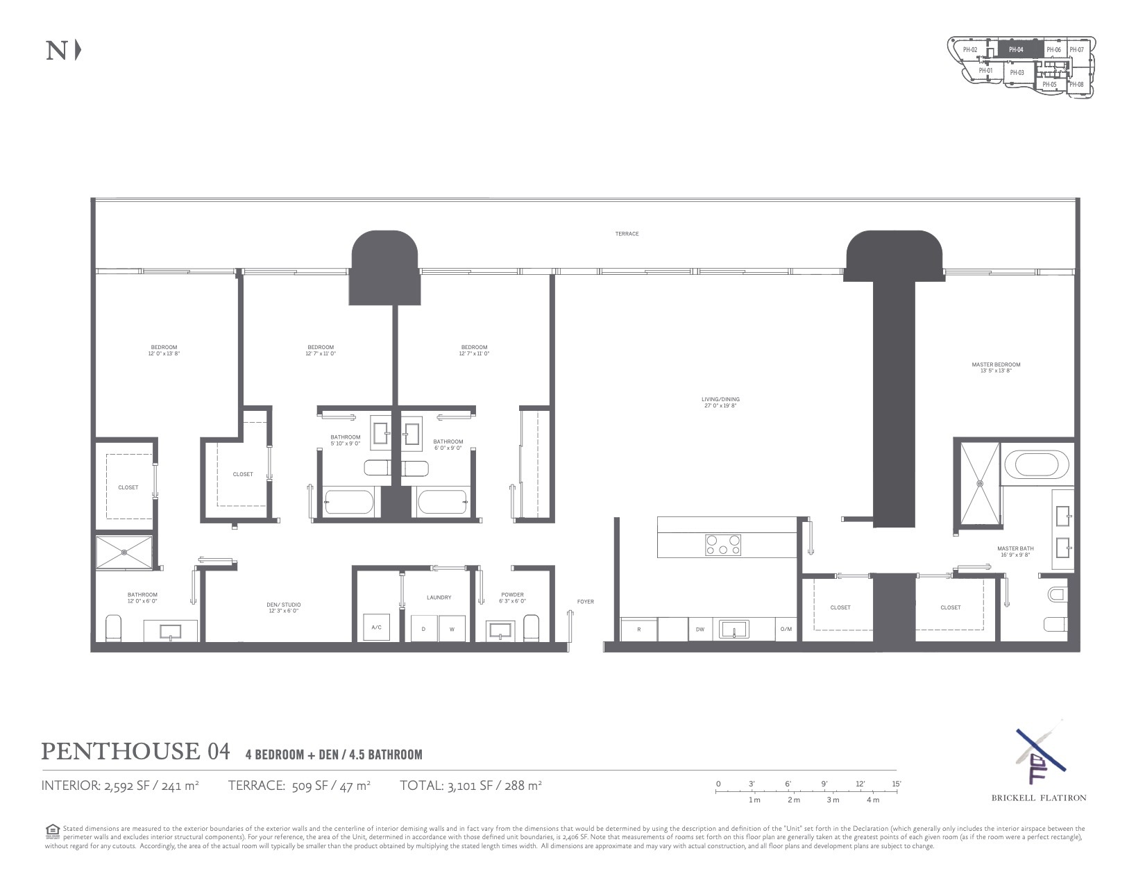 Floor Plan for Brickell Flatiron Floorplans, Penthouse 04