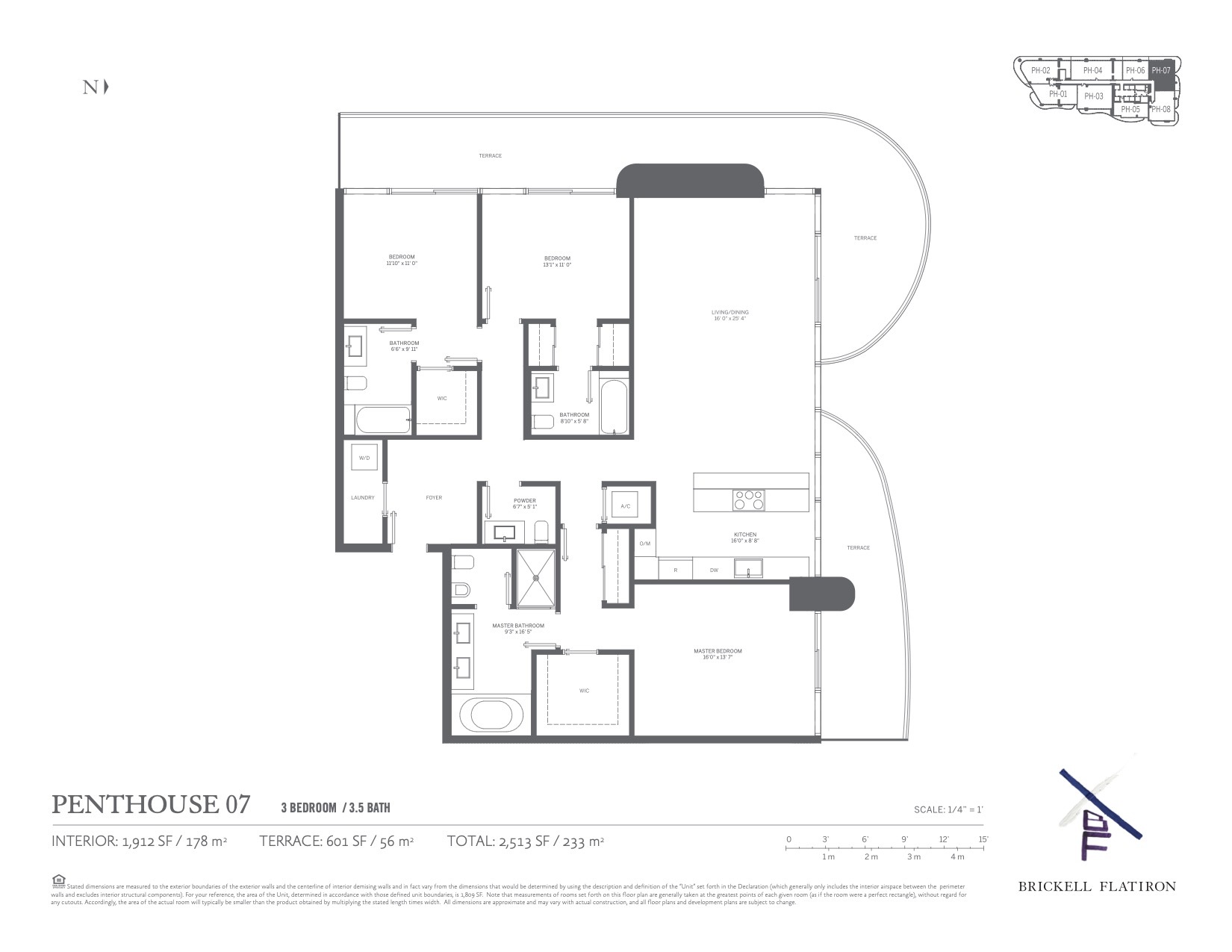 Floor Plan for Brickell Flatiron Floorplans, Penthouse 07