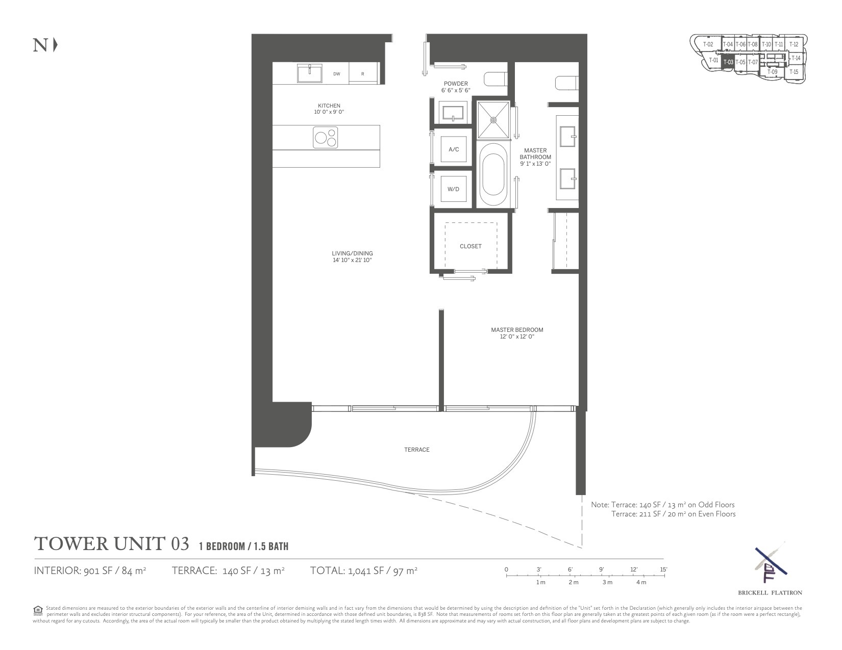 Floor Plan for Brickell Flatiron Floorplans, Tower Unit 03