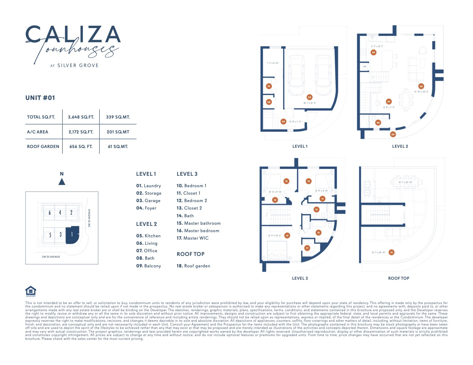 Floor Plan for Caliza Townhomes Miami Floorplans, Unit 01