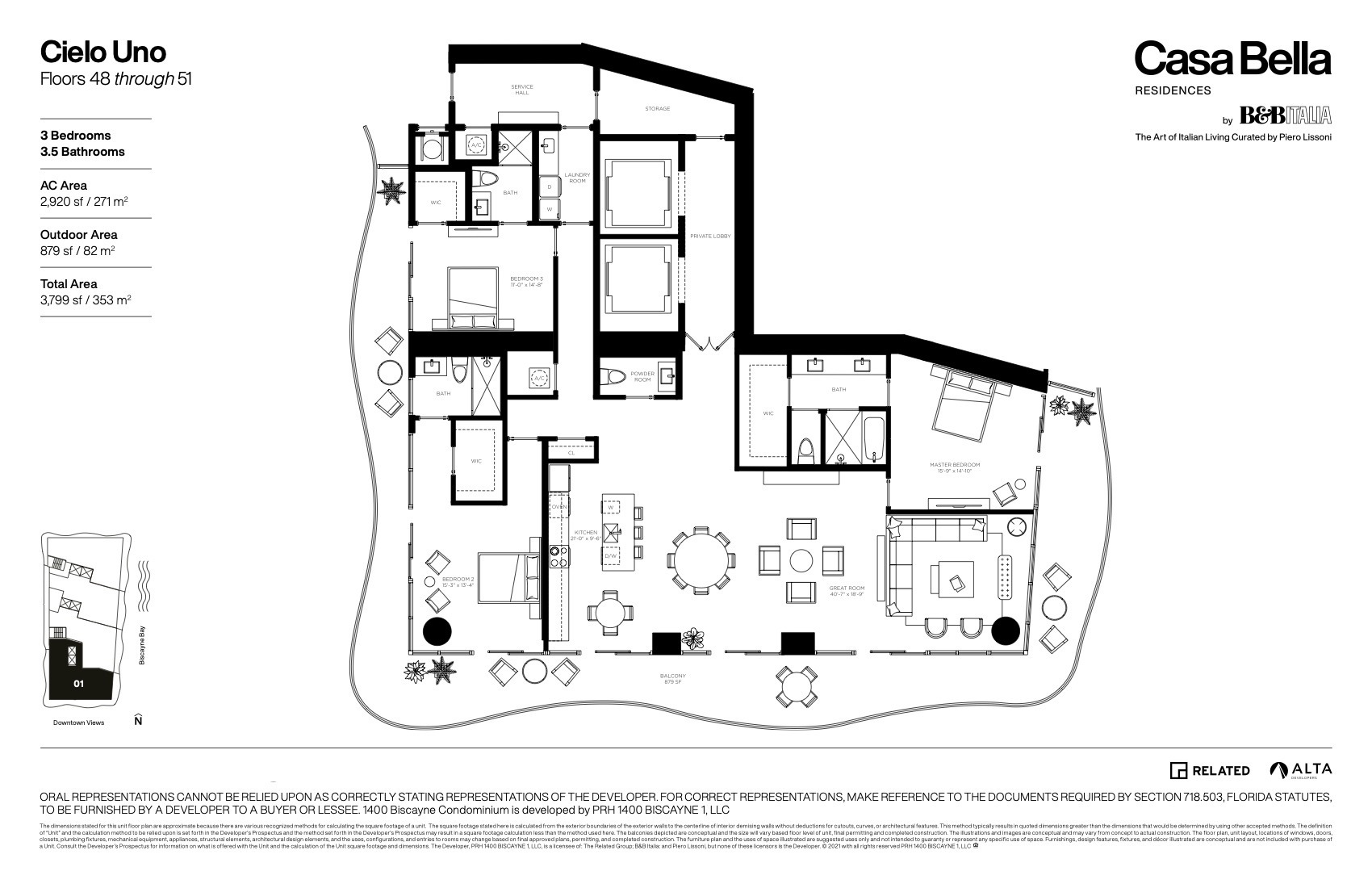 Floor Plan for Casa Bella Downtown Miami Floorplans, Cielo Uno