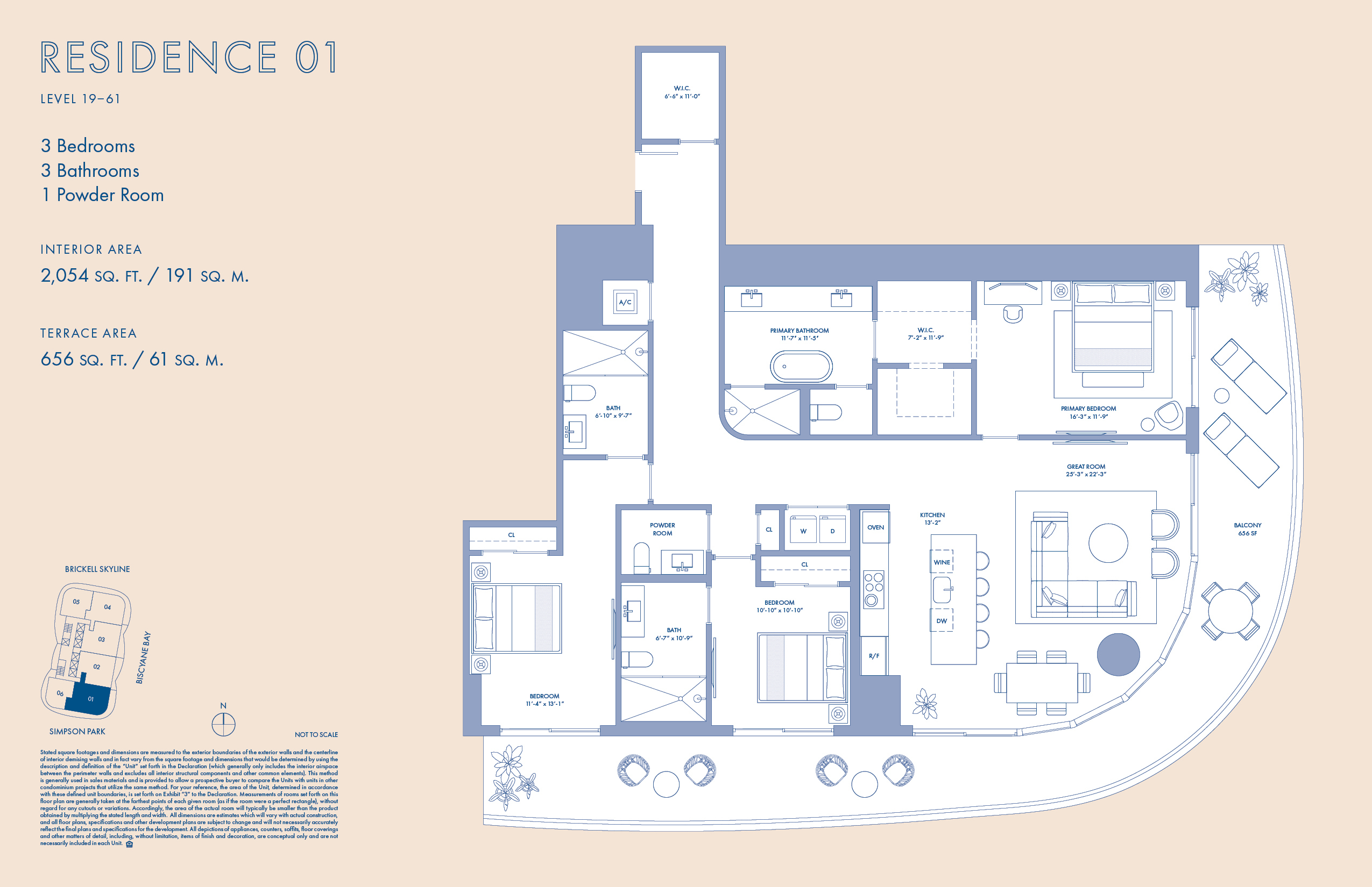 Floor Plan for Cipriani Brickell Floorplans, Residence 01 Levels 19-61