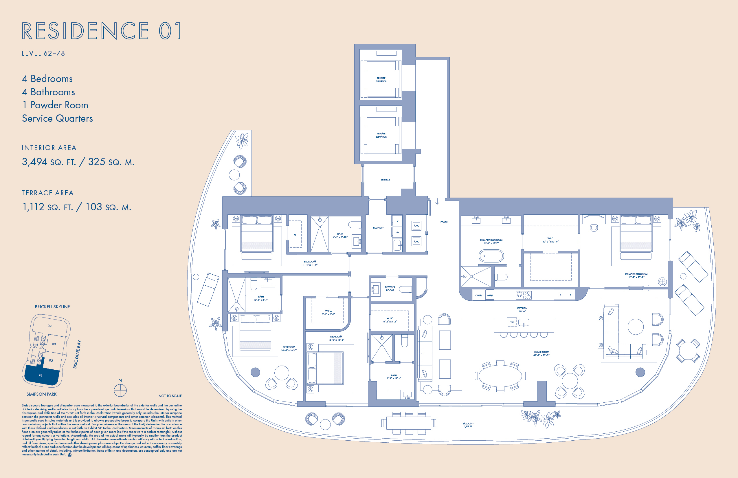 Floor Plan for Cipriani Brickell Floorplans, Residence 01 Levels 62-78