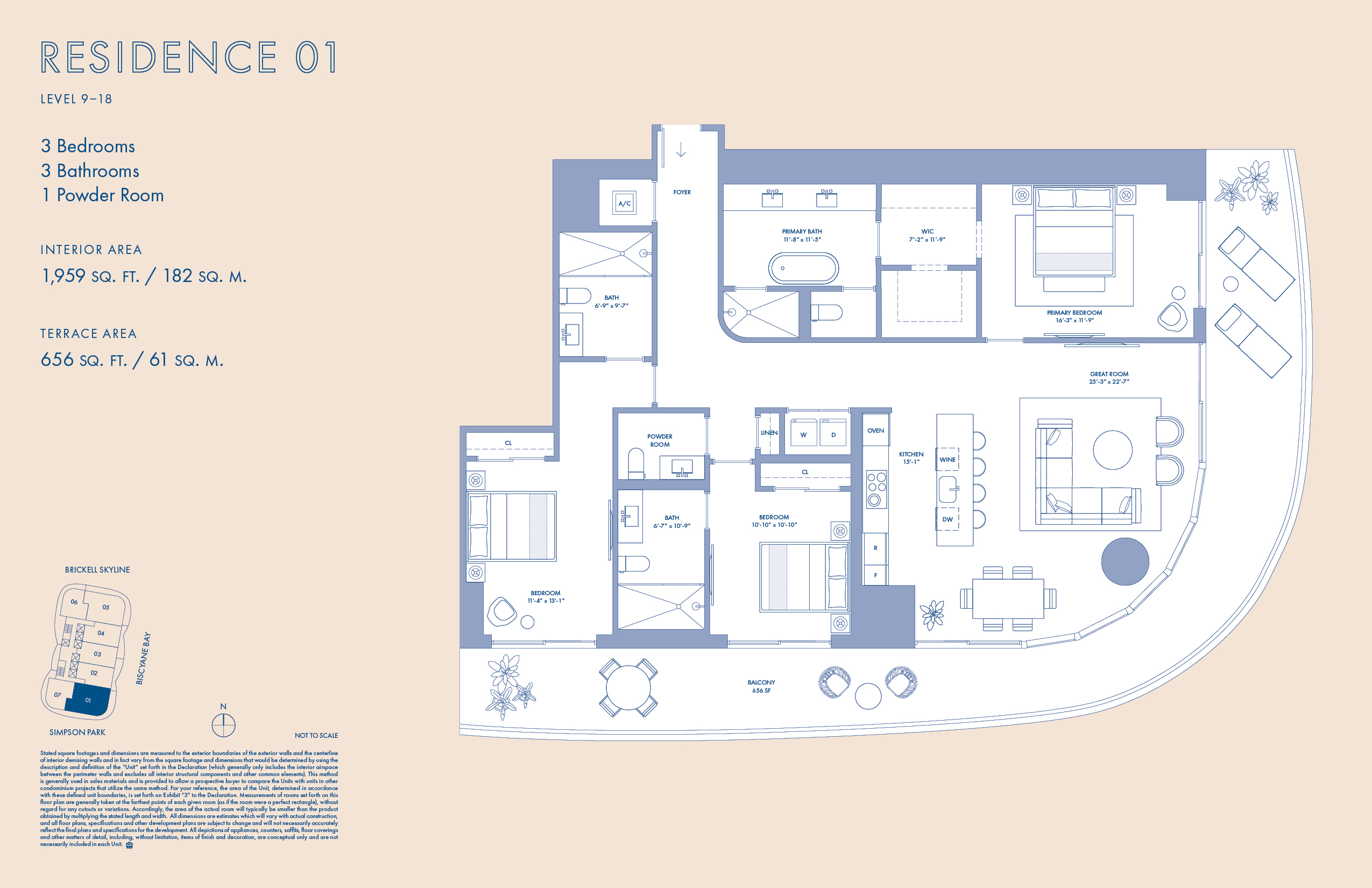Floor Plan for Cipriani Brickell Floorplans, Residence 01 Levels 9-18
