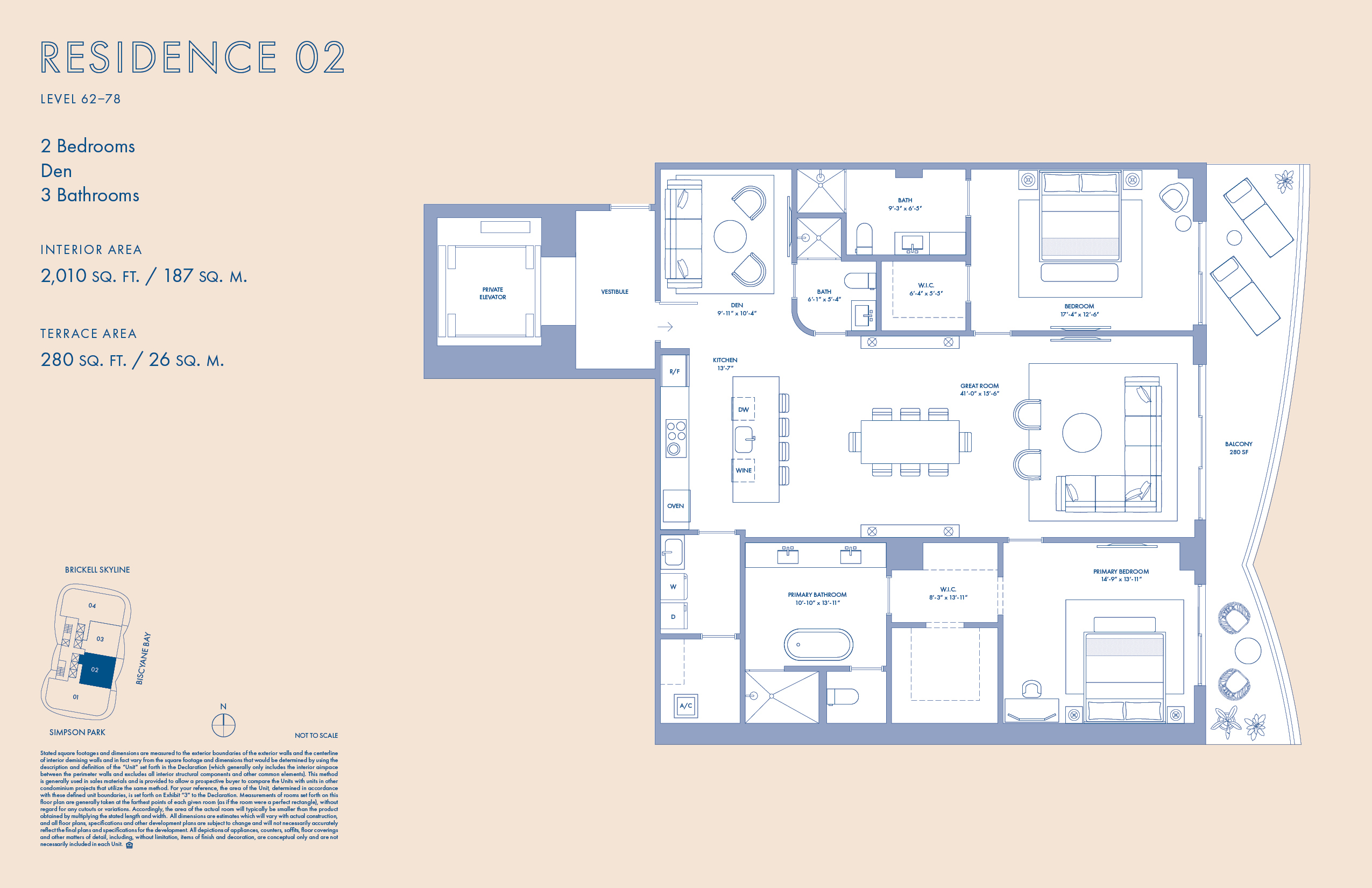 Floor Plan for Cipriani Brickell Floorplans, Residence 02 Level 62-78