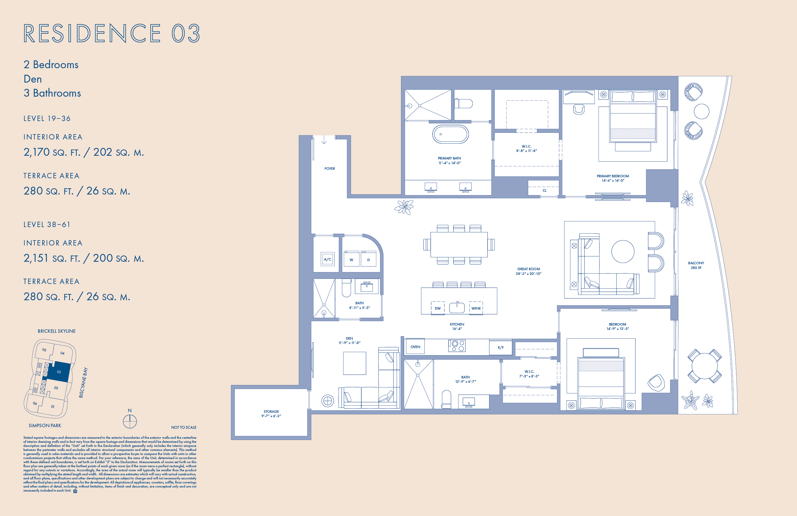Floor Plan for Cipriani Brickell Floorplans, Residence 03 Levels 62-78