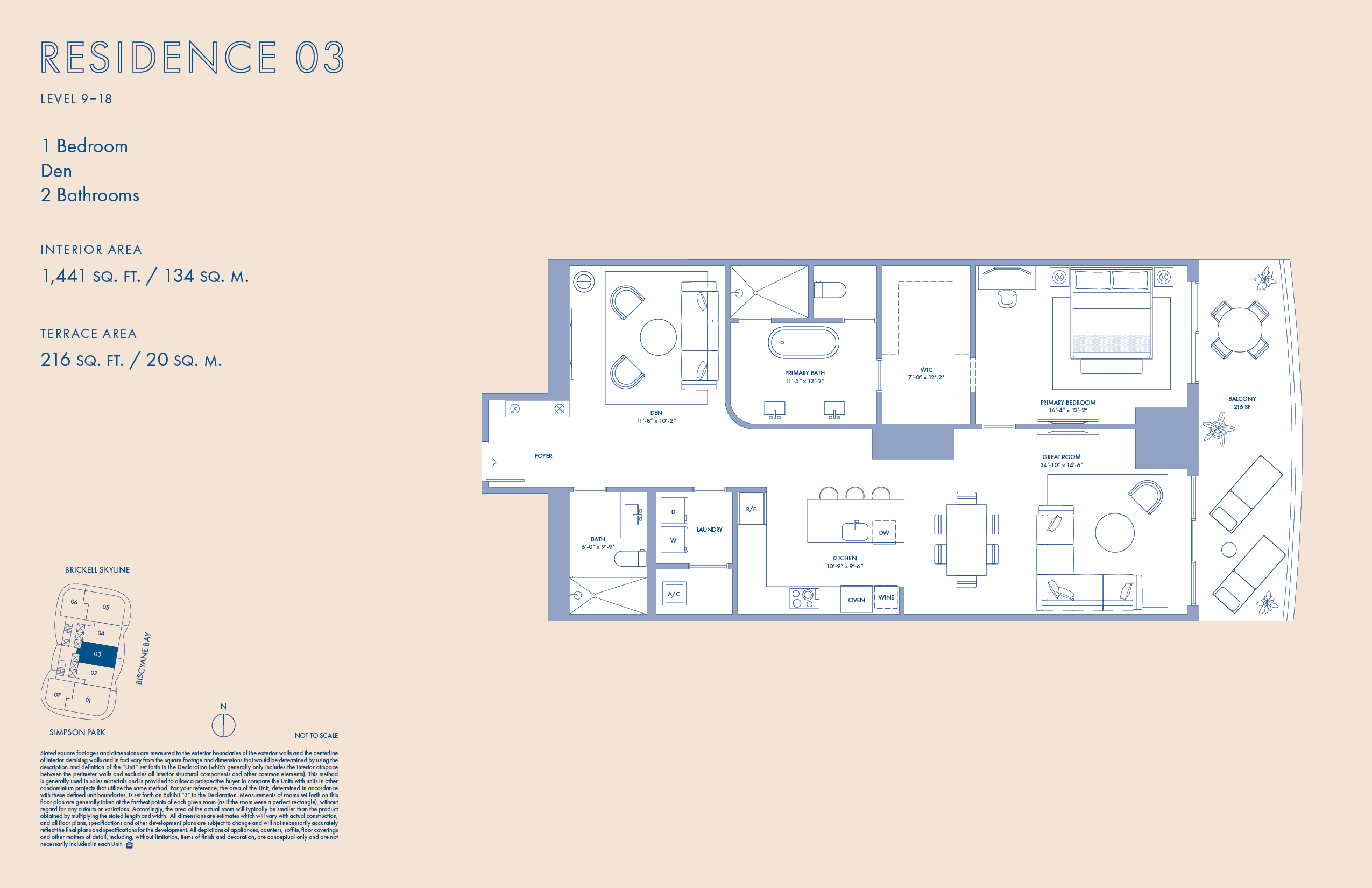 Floor Plan for Cipriani Brickell Floorplans, Residence 03 Levels 9-18