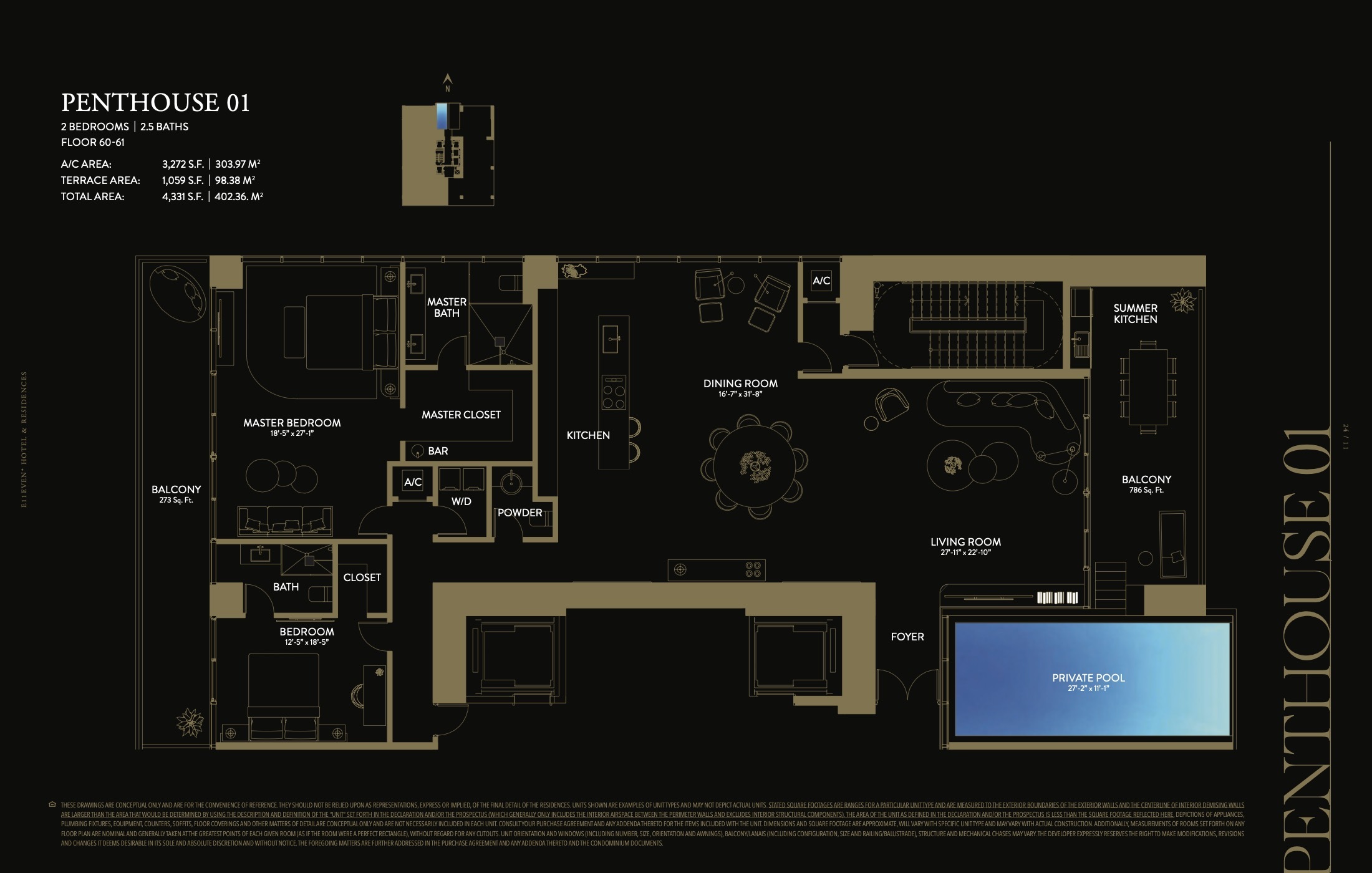 Floor Plan for E11even Residences Miami Floorplans, Penthouse 01