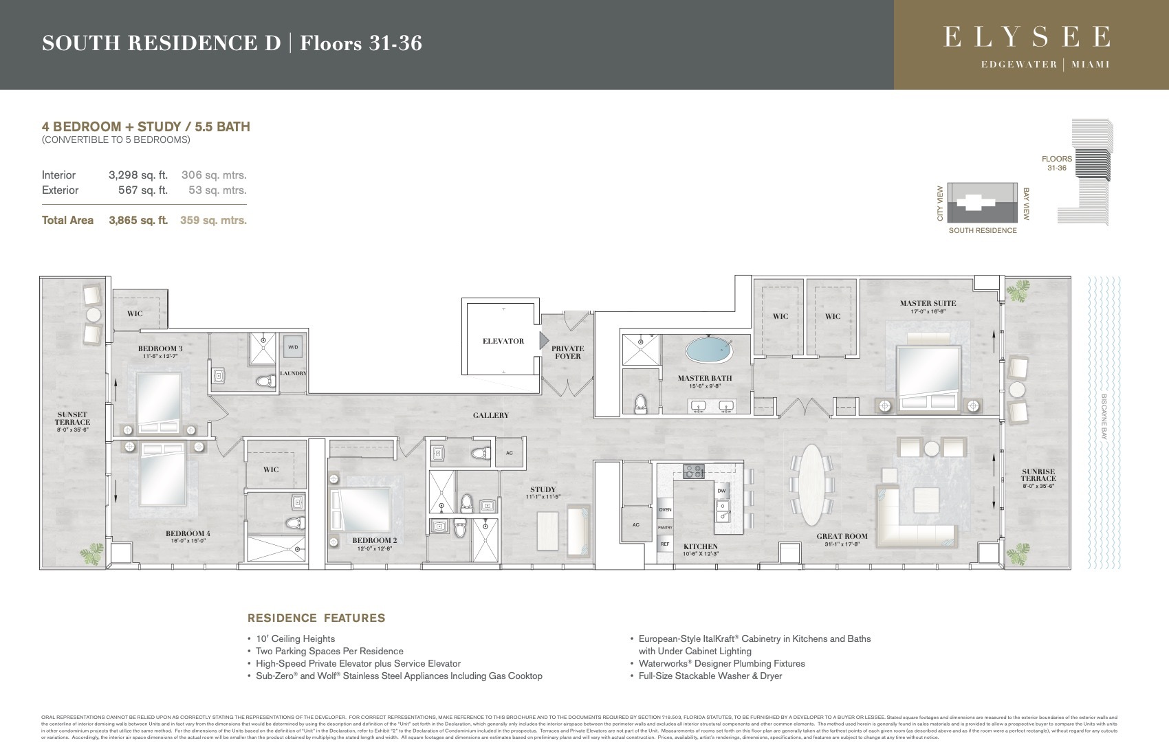 Floor Plan for Elysee Miami Floorplans, South Residence D