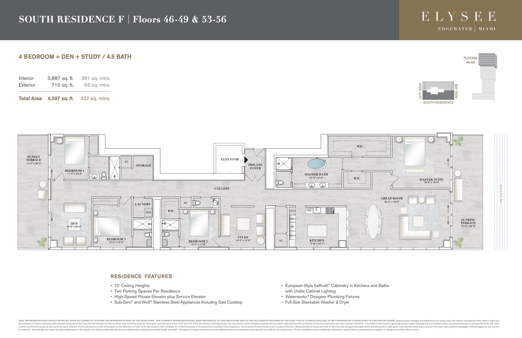 Floor Plan for Elysee Miami Floorplans, South Residence F