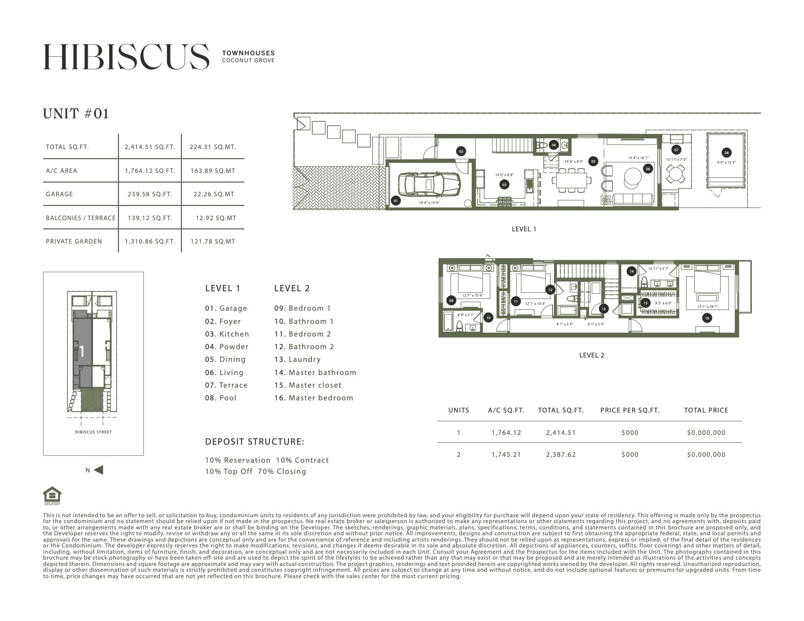 Floor Plan for Hibiscus Townhomes Coconut Grove Floorplans, Unit 1