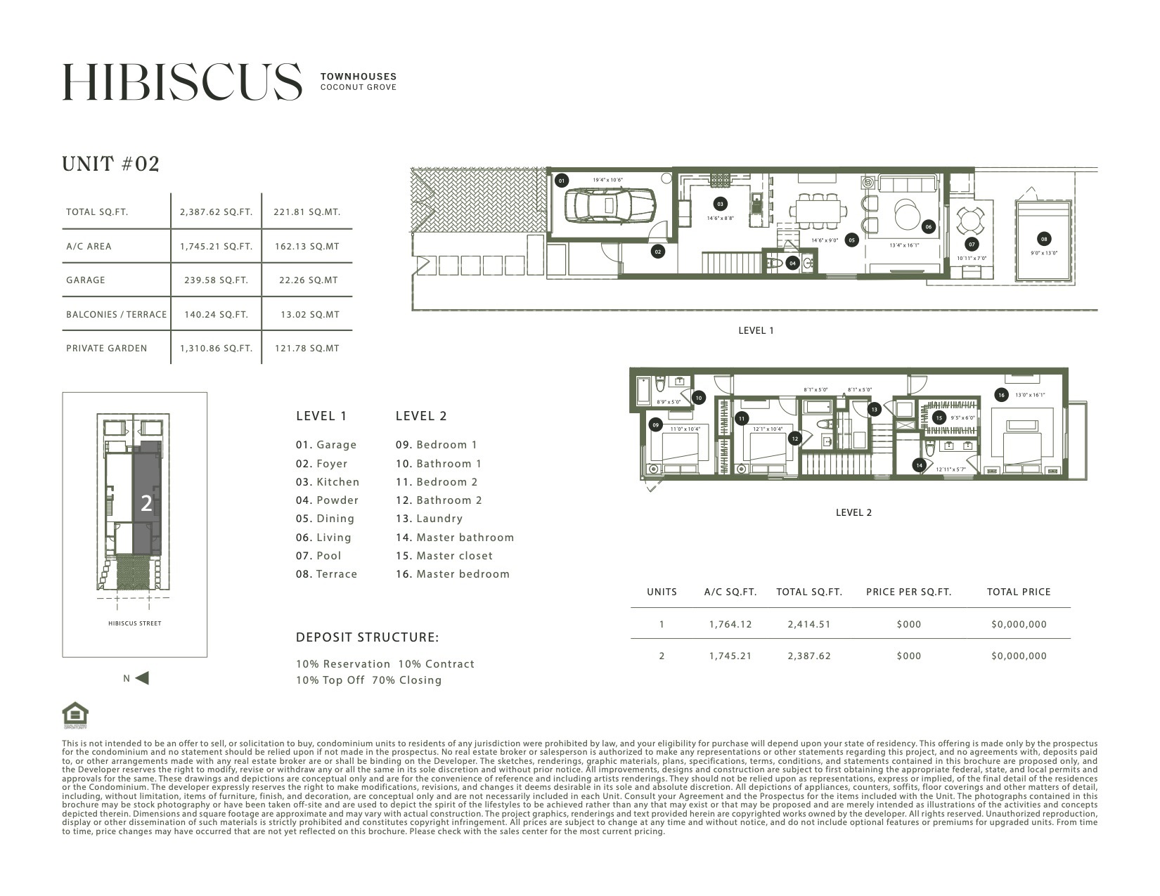Floor Plan for Hibiscus Townhomes Coconut Grove Floorplans, Unit 2