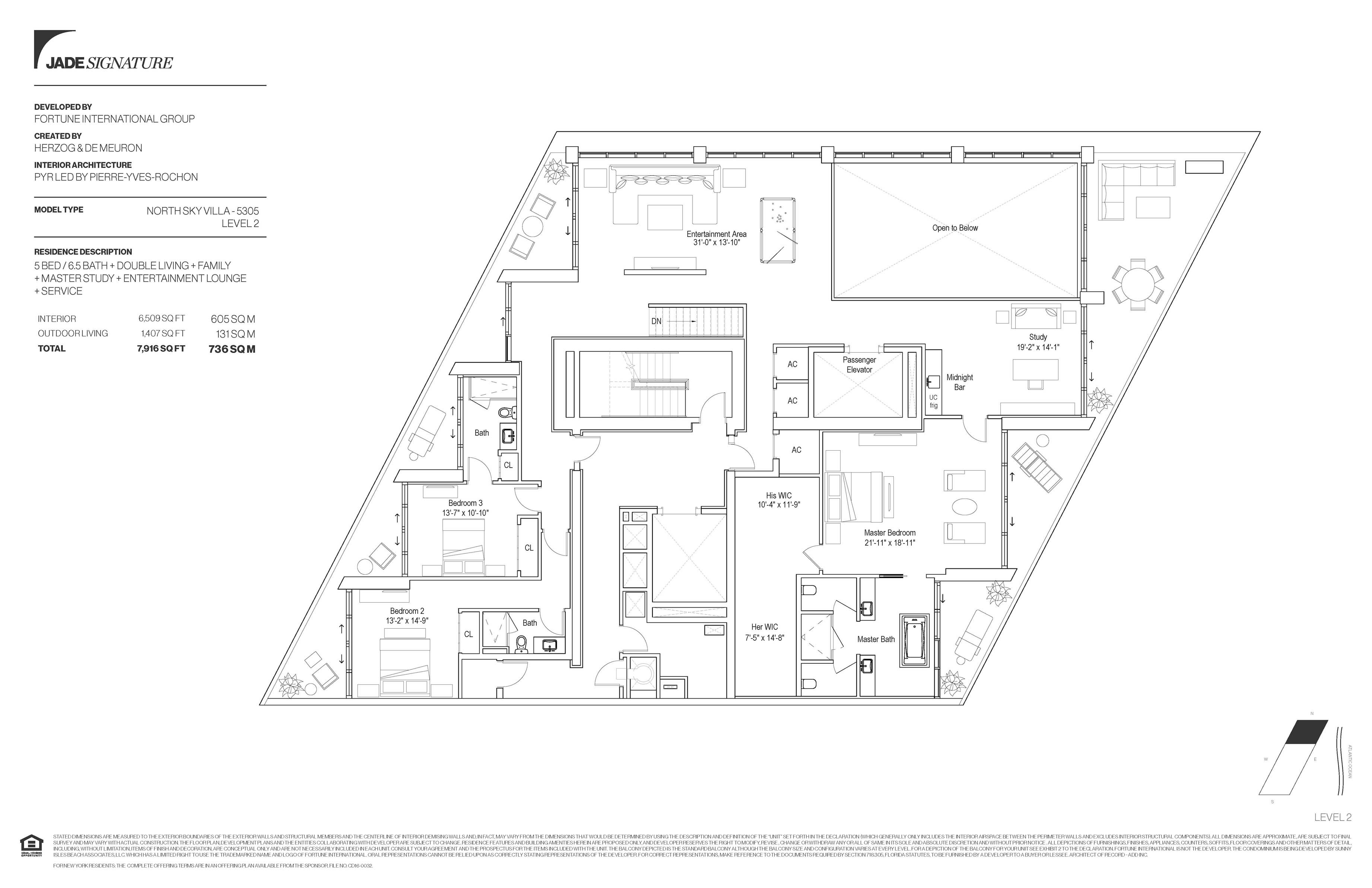 Floor Plan for Jade Signature Sunny Isles Floorplans, North Sky Villa 5305