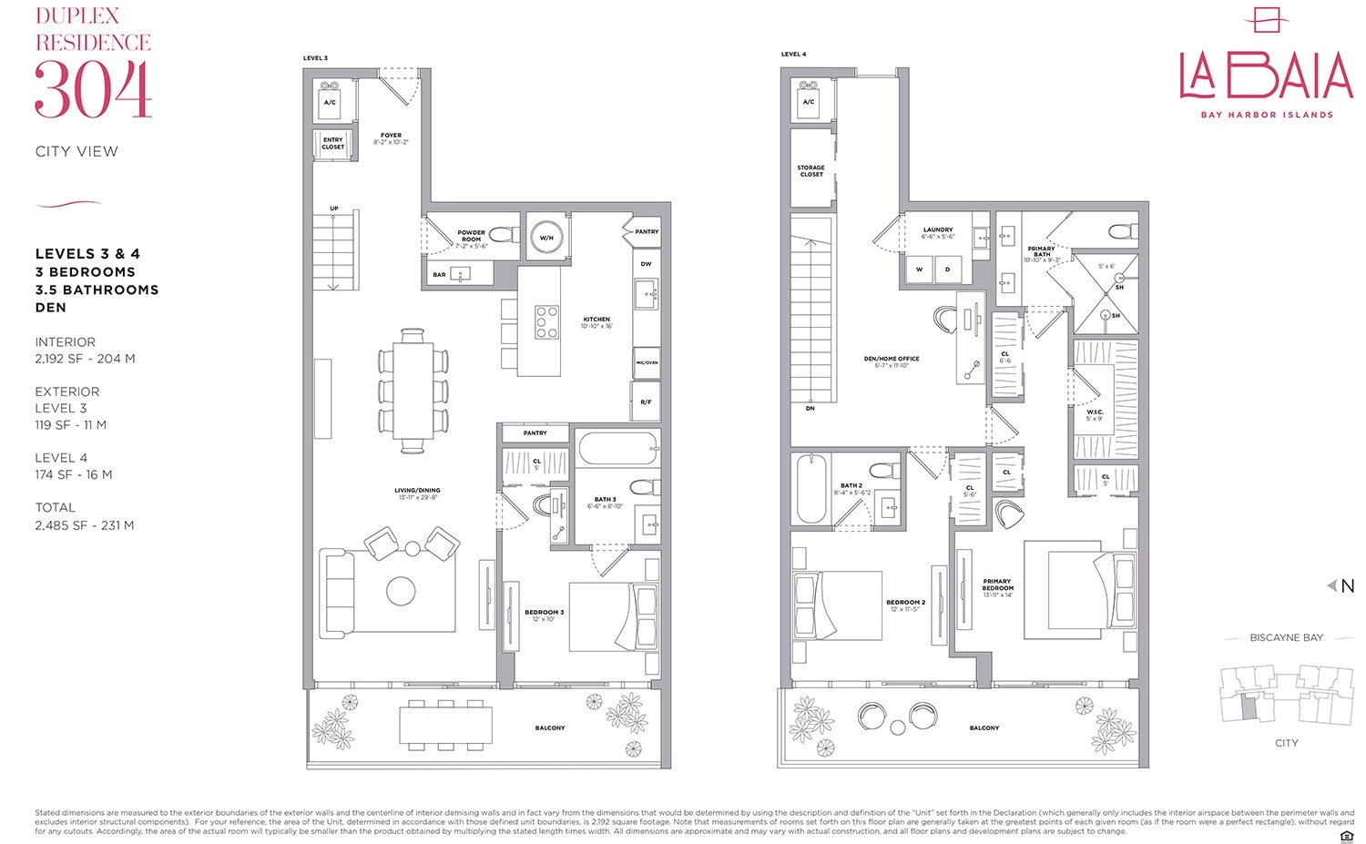 Floor Plan for La Baia Floorplans, Duplex Residence 304
