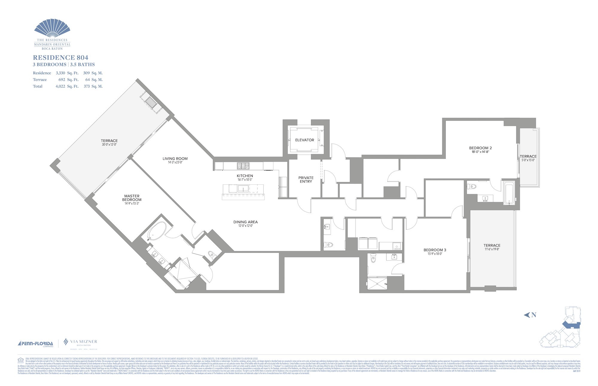 Floor Plan for Residence at Mandarin Oriental Floorplans, Residence 804