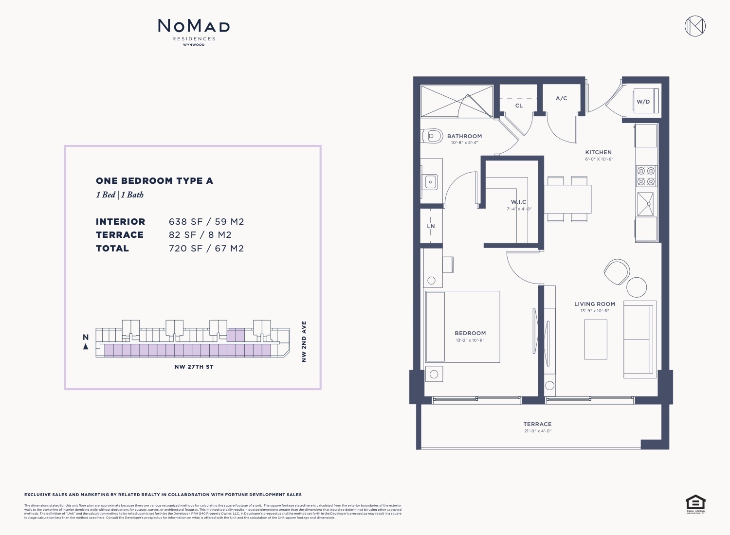 Floor Plan for Nomad Wynwood Floorplans, One Bedroom Type A