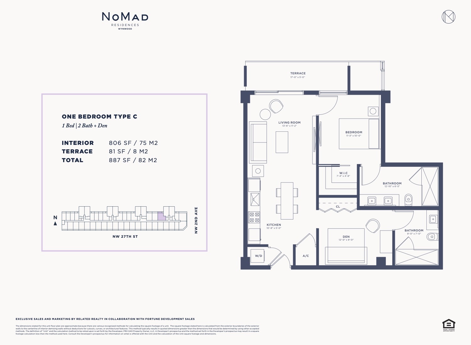 Floor Plan for Nomad Wynwood Floorplans, One Bedroom Type C