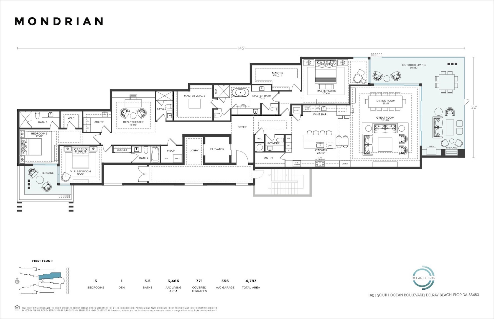 Floor Plan for Ocean Delray Floor Plans, Mondrian