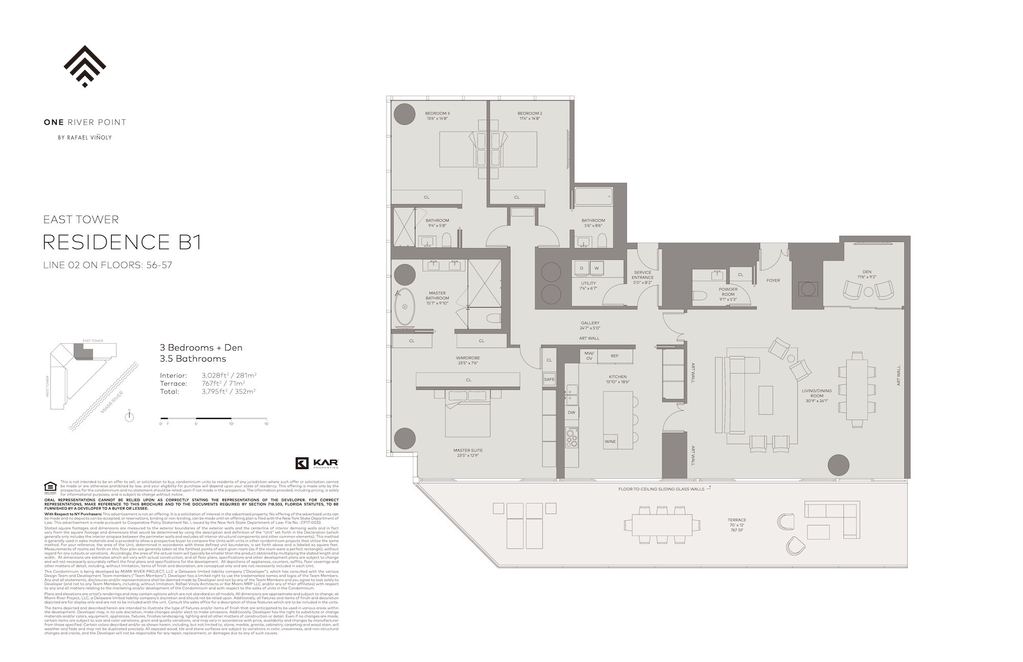 Floor Plan for One River Point Floorplans, Residence B1