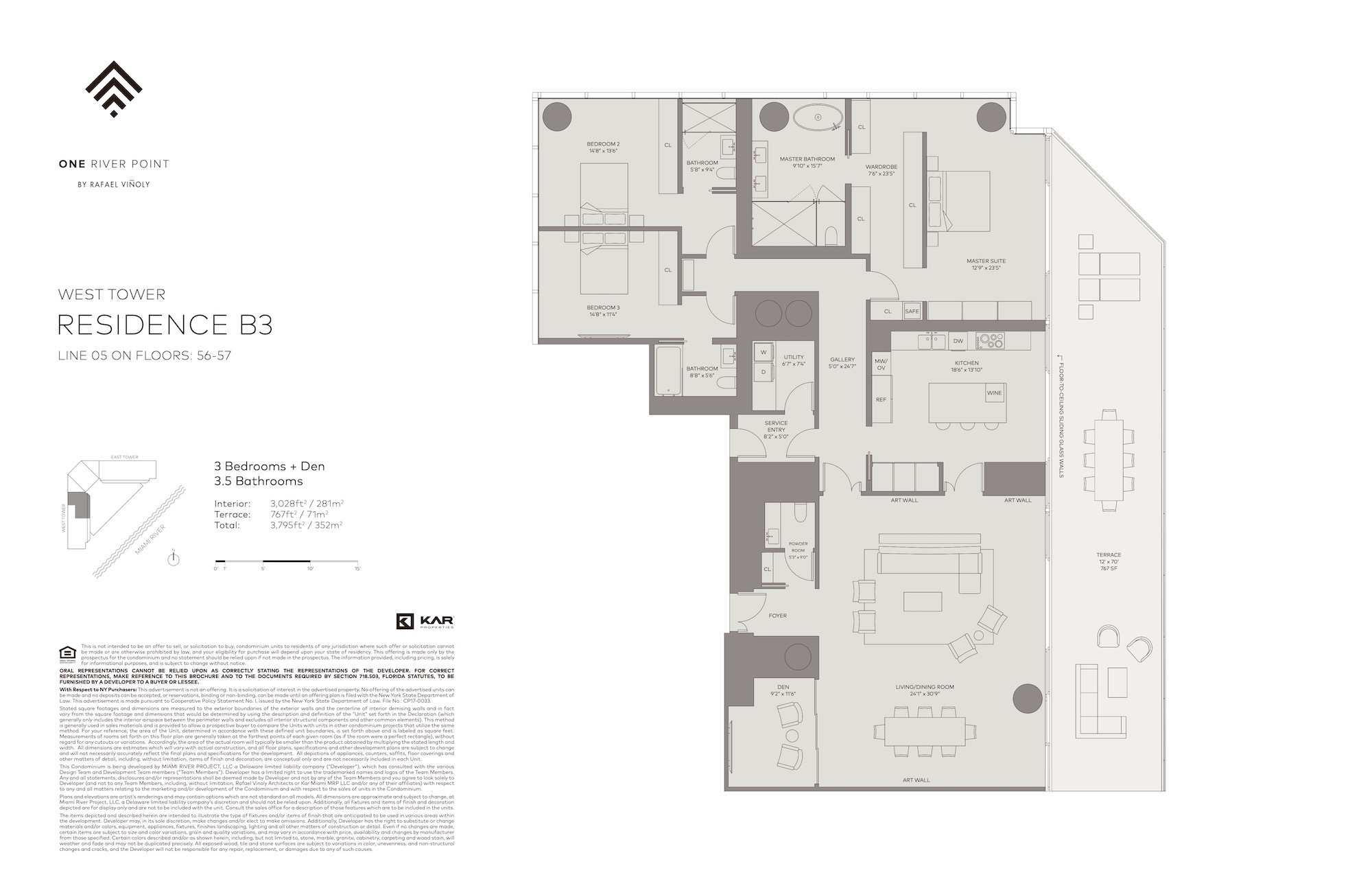 Floor Plan for One River Point Floorplans, Residence B3