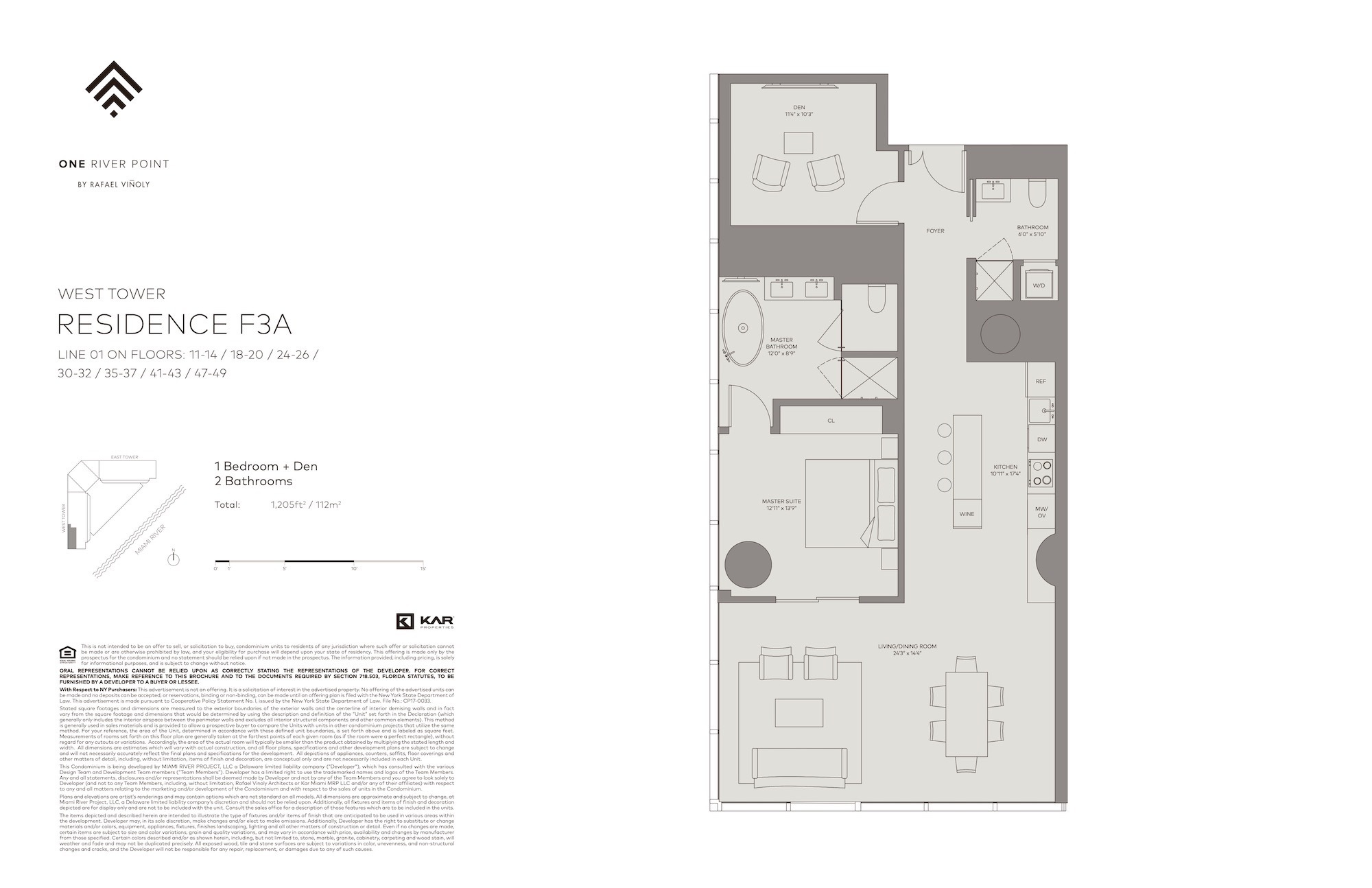 Floor Plan for One River Point Floorplans, Residence F3A