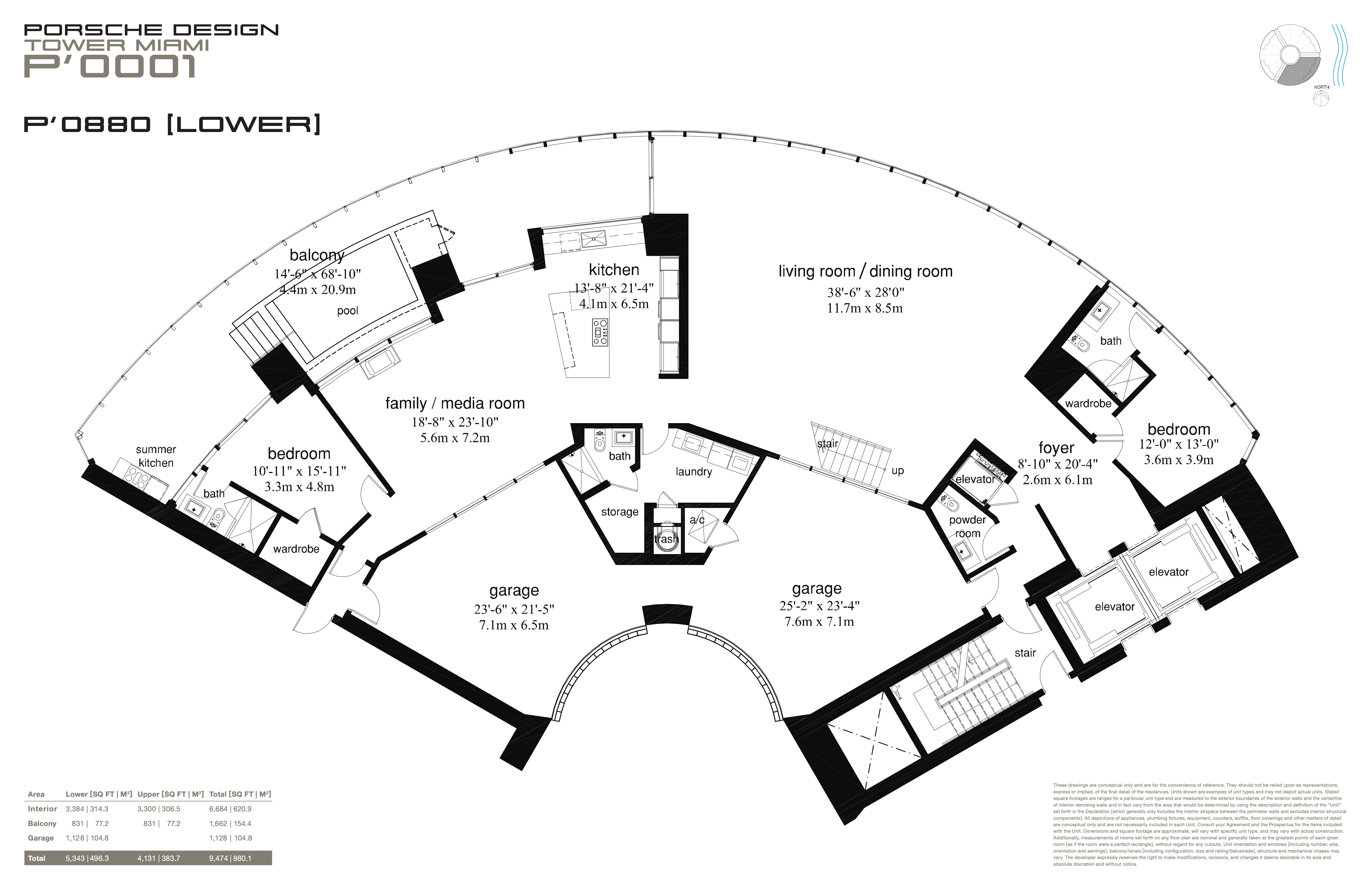 Floor Plan for Porsche Design Tower Miami Floorplans, P' 0880 Lower