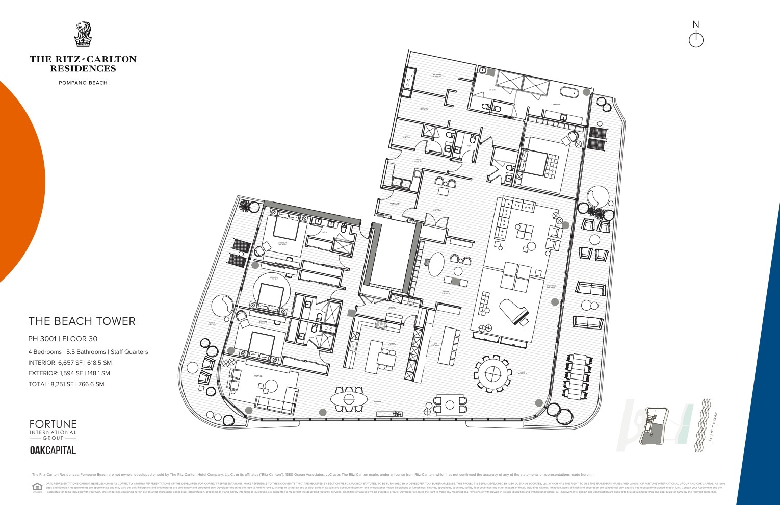 Floor Plan for The Ritz Carlton Pompano Floorplans, The Beach Tower PH 3001